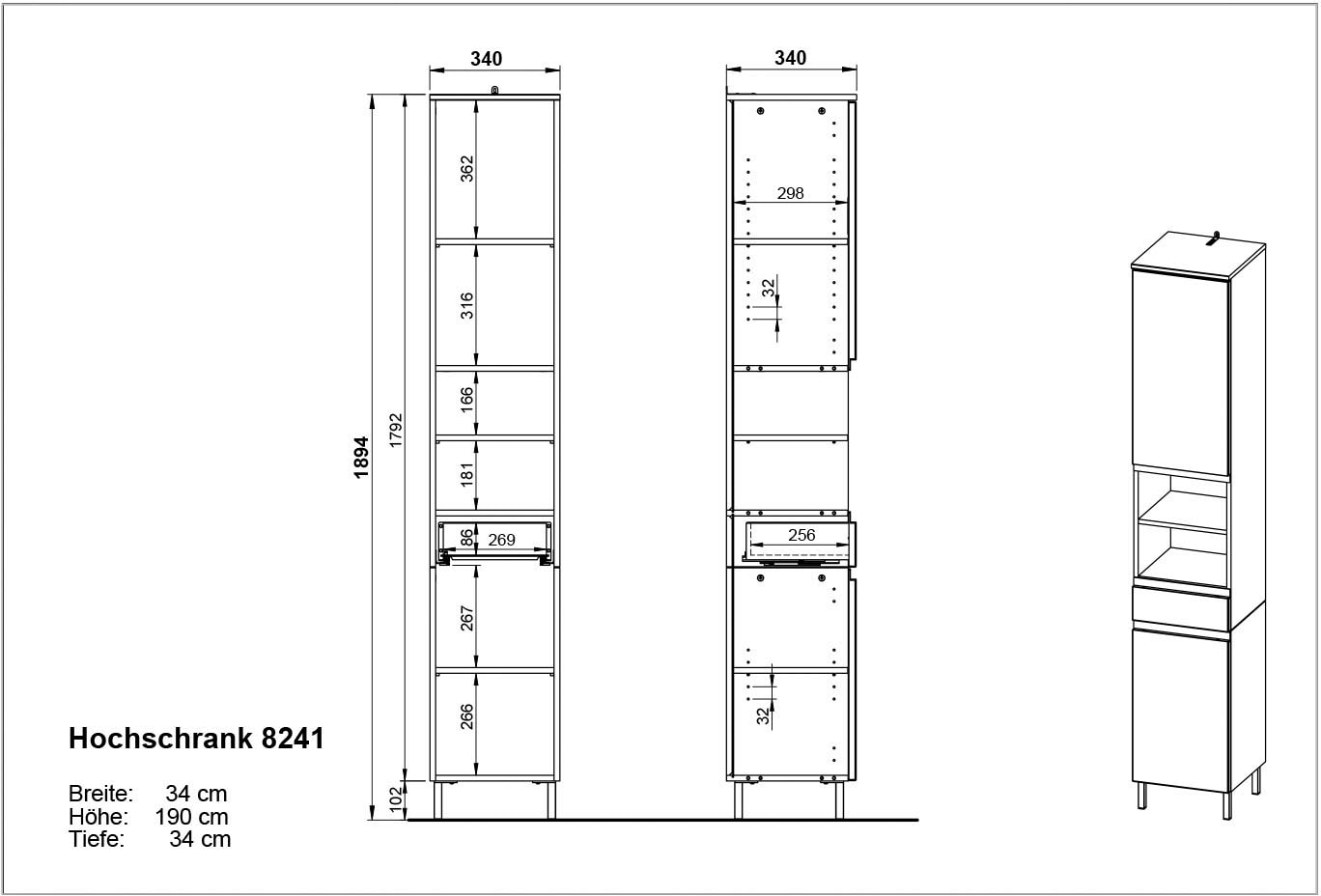 GERMANIA Badmöbel-Set »Scantic«, (5 St.), bestehend aus Kommode, Schrank, Hochschrank, Waschbeckenunterschrank