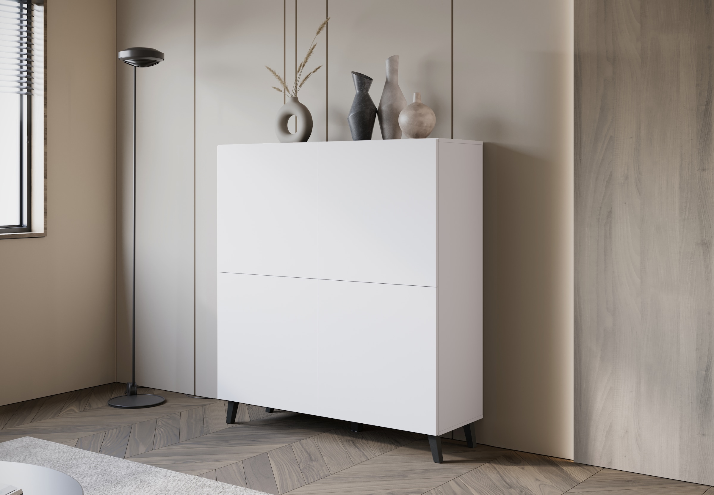 Home affaire Highboard »HIGHBOARD PHUKET II, Stilvolle, grifflose Hochkommode, Breite 120cm« Mit 4 Türen und 8 Fächern und höhenverstellbaren Einlegeböden