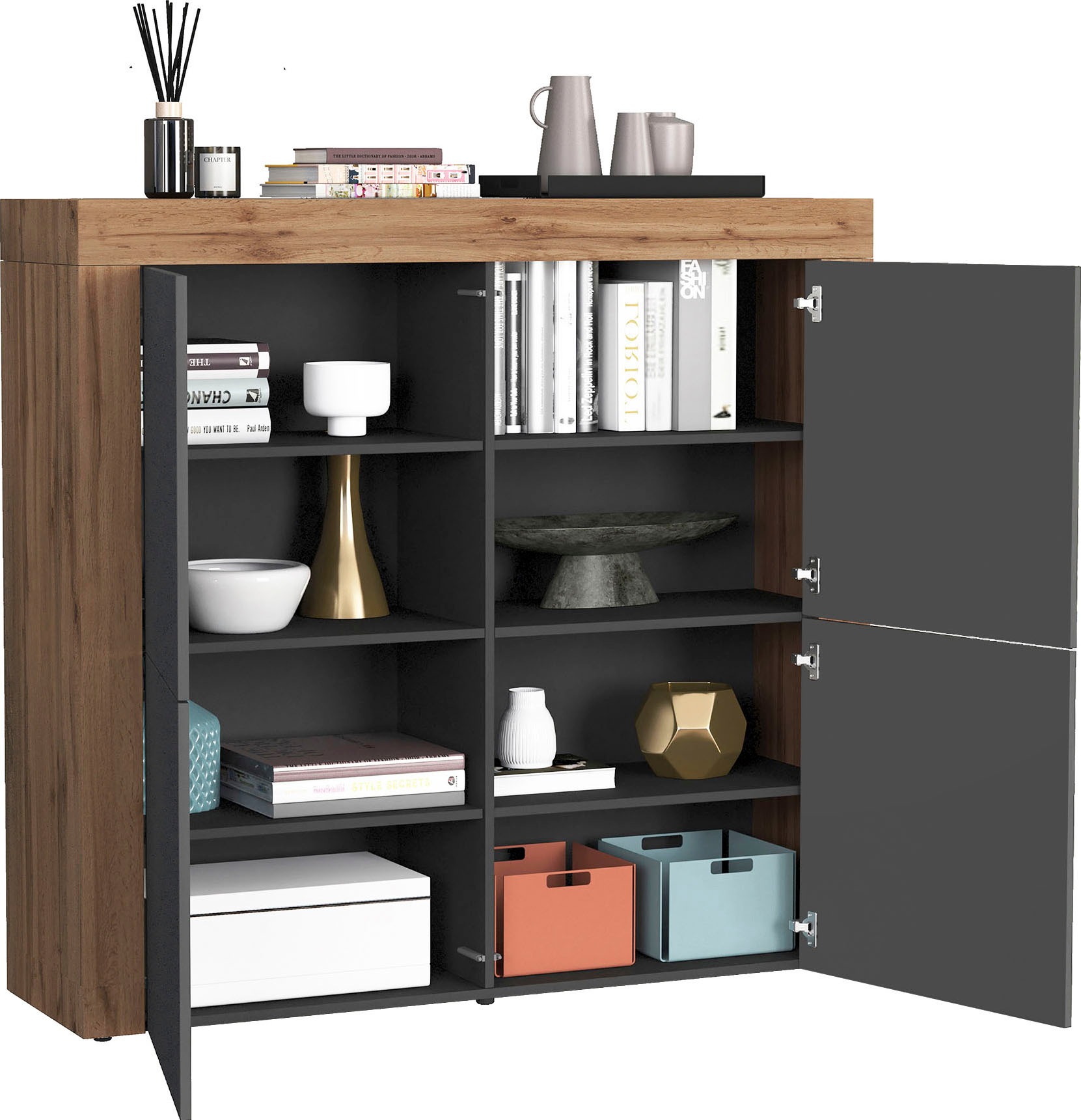INOSIGN Highboard »CHRONOS Breite 140 cm mit 4 Türen und 8 Fächer 'Made in Italy'«, (1 St.), Hohes Sideboard, Kommode, Schrank, Grifflos mit Push to Open