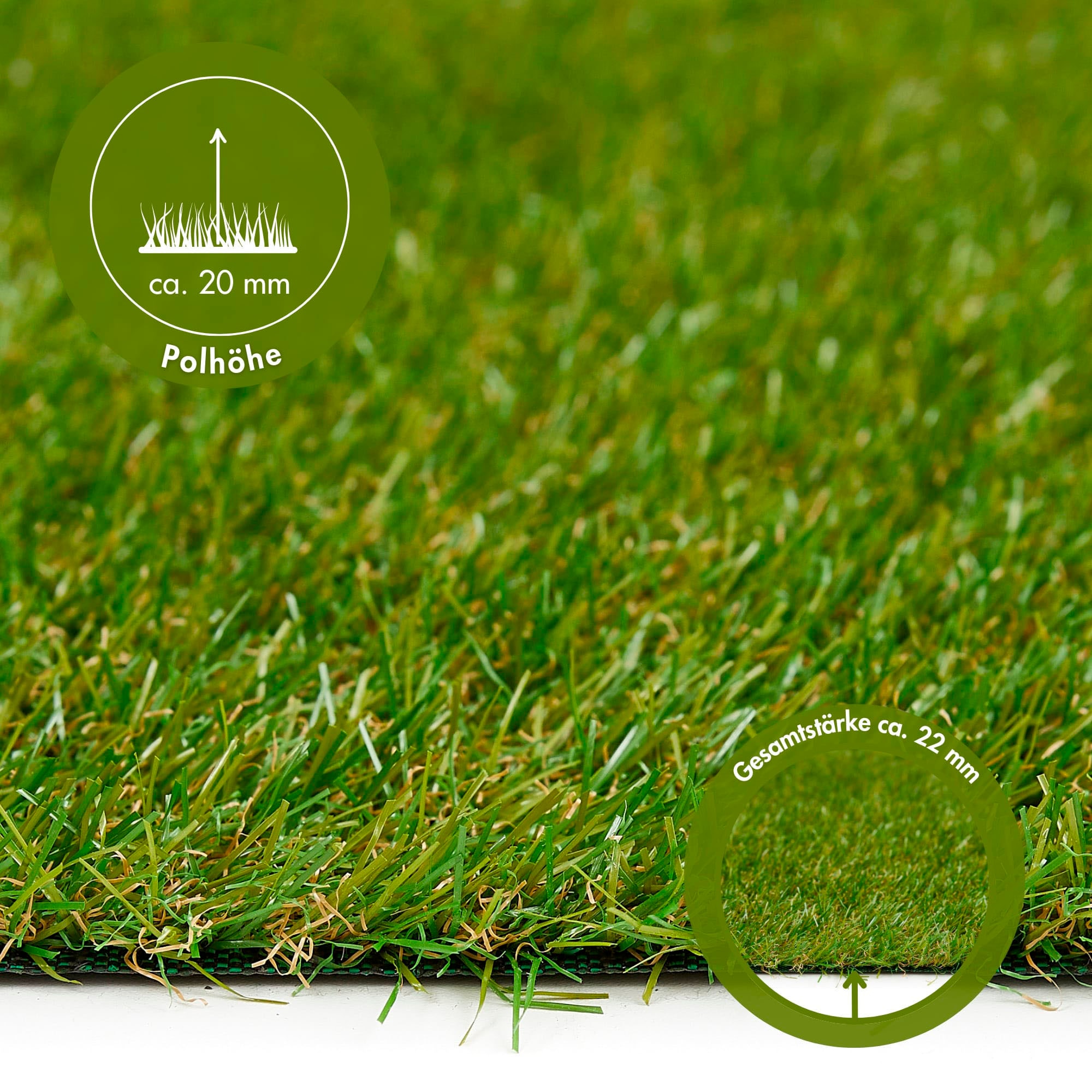 Andiamo Kunstrasen »Rasenteppich Jever« rechteckig 20 mm Höhe natürliche Optik, mit Drainagefunktion, für Balkon, Terrasse & Garten