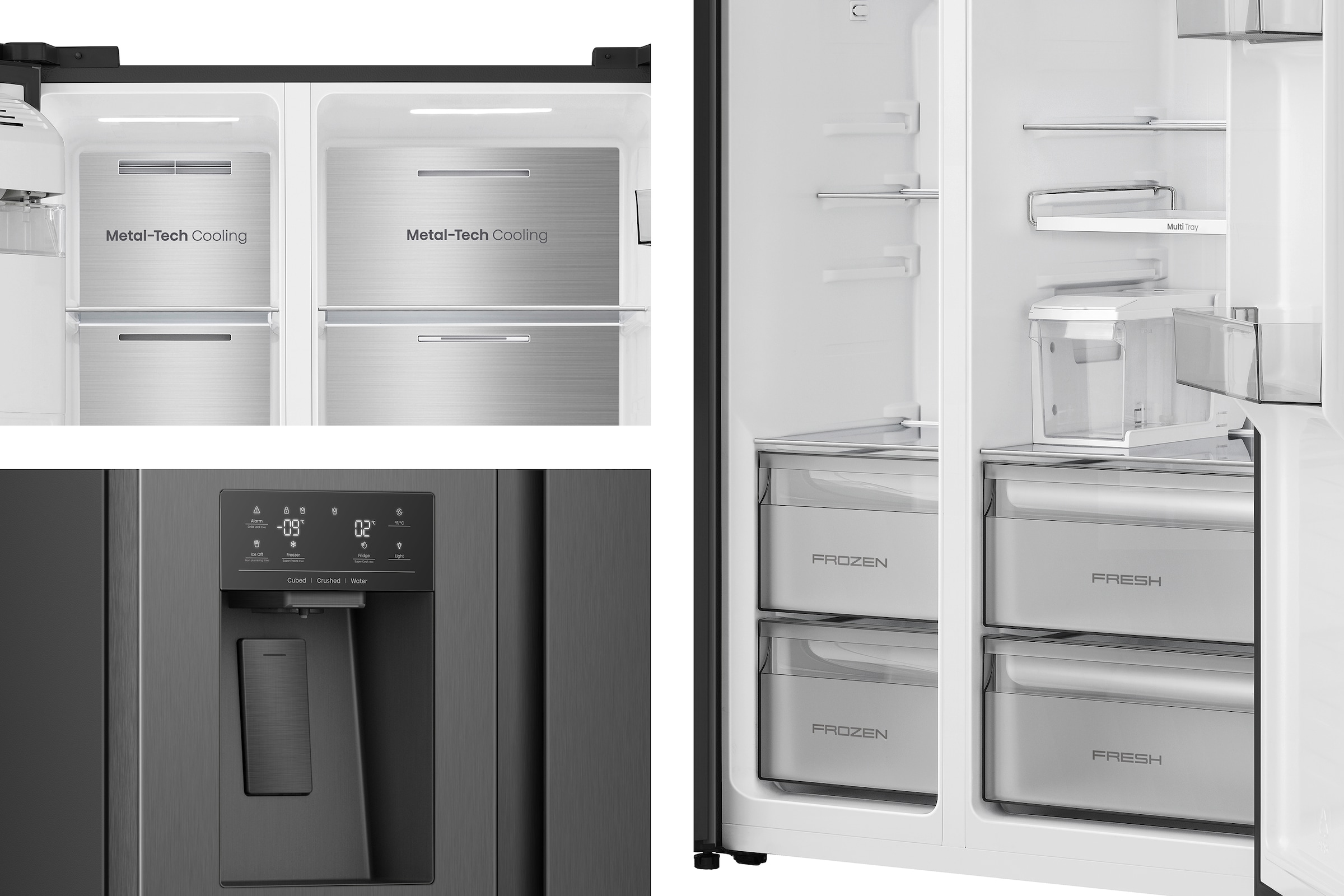 Hisense Side-by-Side »MS91528FC« 178,6 cm hoch 91,1 cm breit mit Wasser-/Eisspender, kein Festwasseranschluss dank Tank