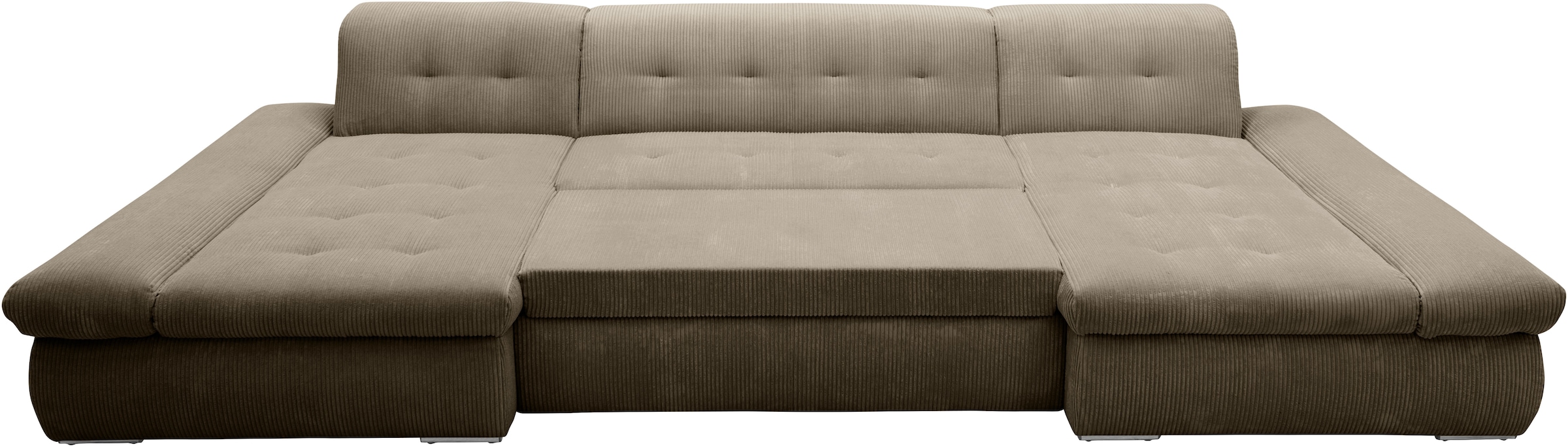 DOMO collection Wohnlandschaft »Moric wahlweise mit Bettfunktion und Armteilverstellung, XXL«, U-Form, beidseitig mit Recamiere, incl. Zierkissen, Cord-Bezug