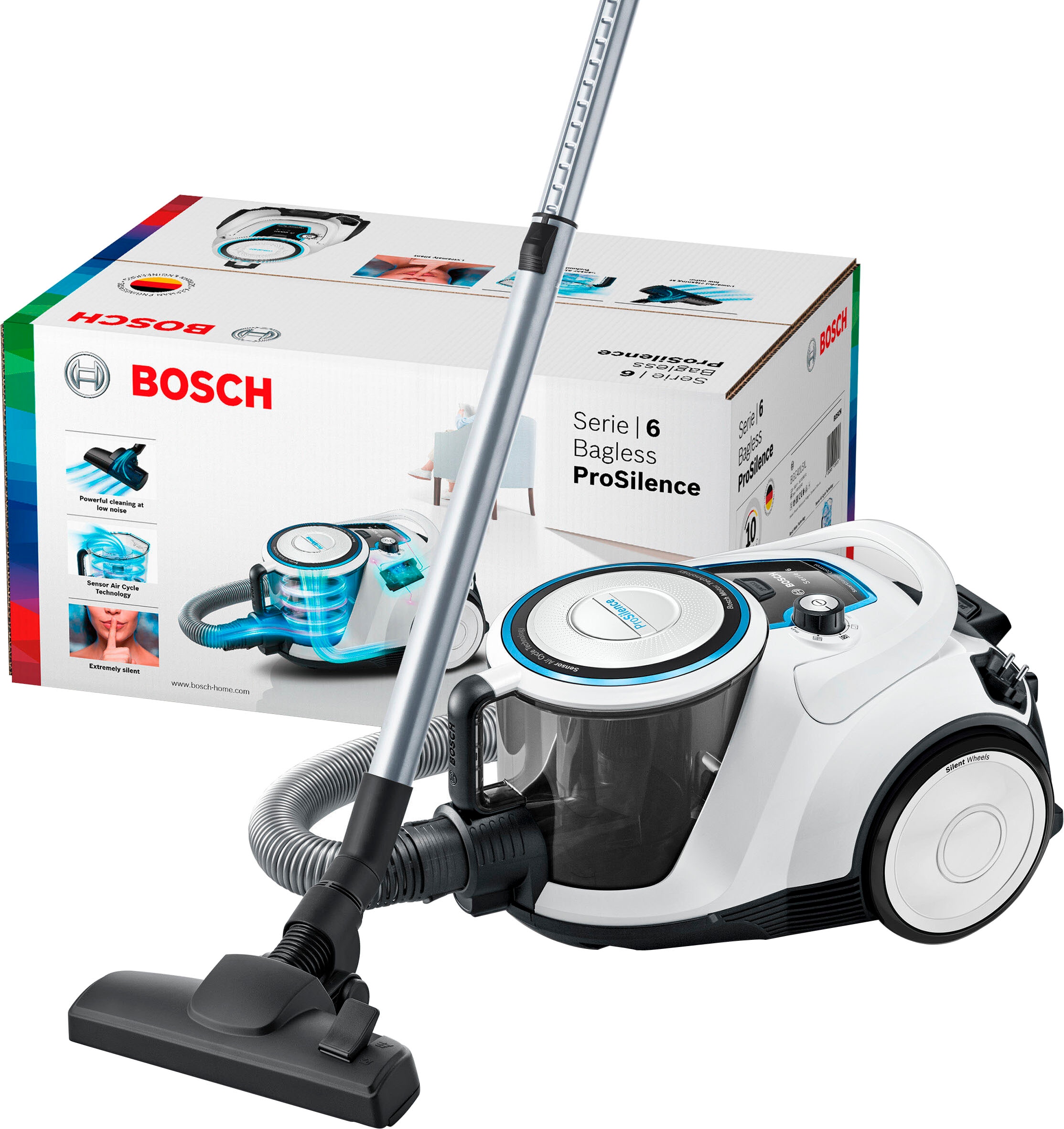 BOSCH Bodenstaubsauger »BGC41LSIL ProSilence«, extra XXL Hygienefilter Allergiker für W, HEPA leise, beutellos, Garantie 600 mit 3 ideal Jahren