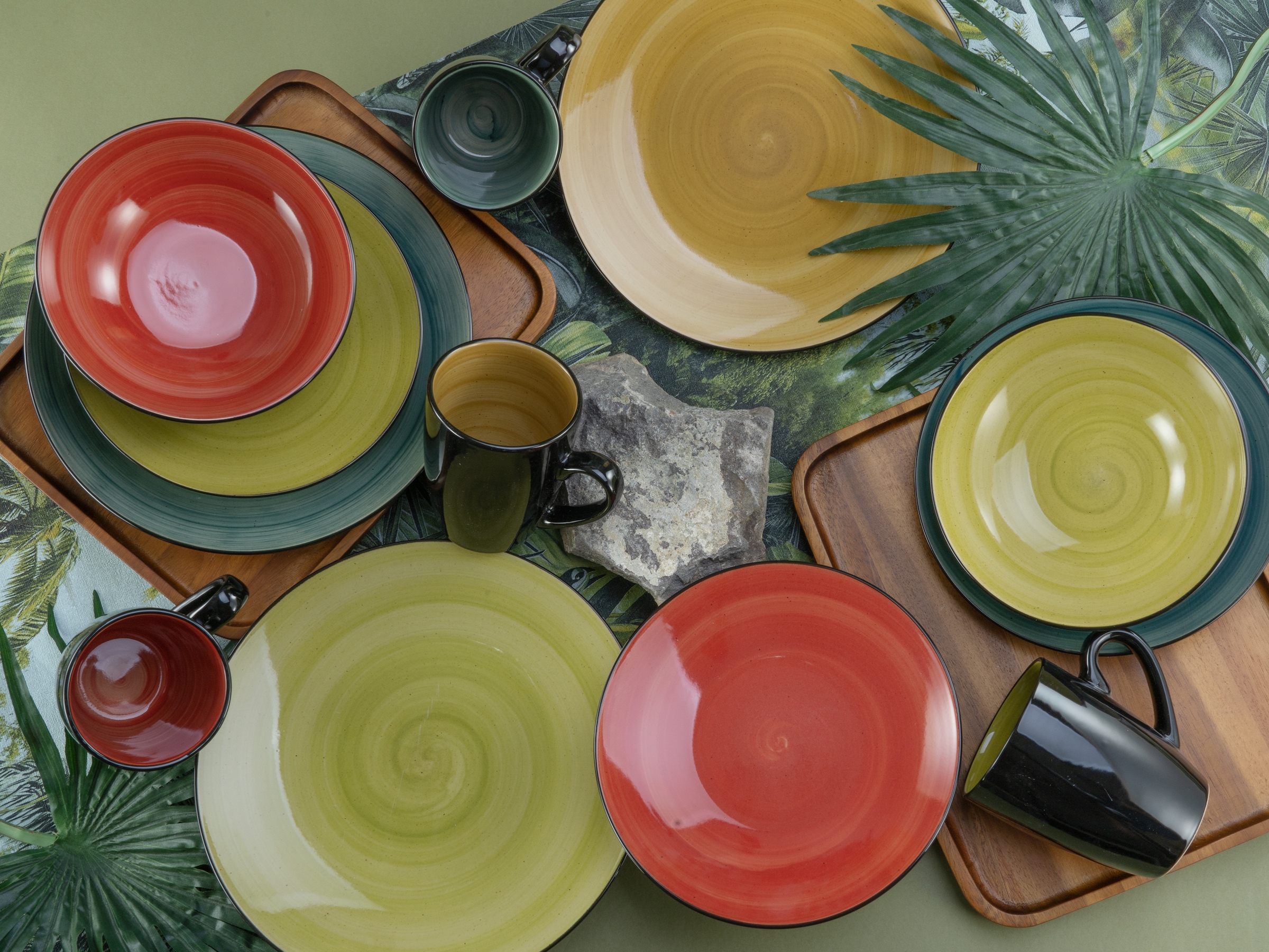 CreaTable Teller-Set »Samoa, Tellerset 12-tlg« Handgemalter Spiraldekor