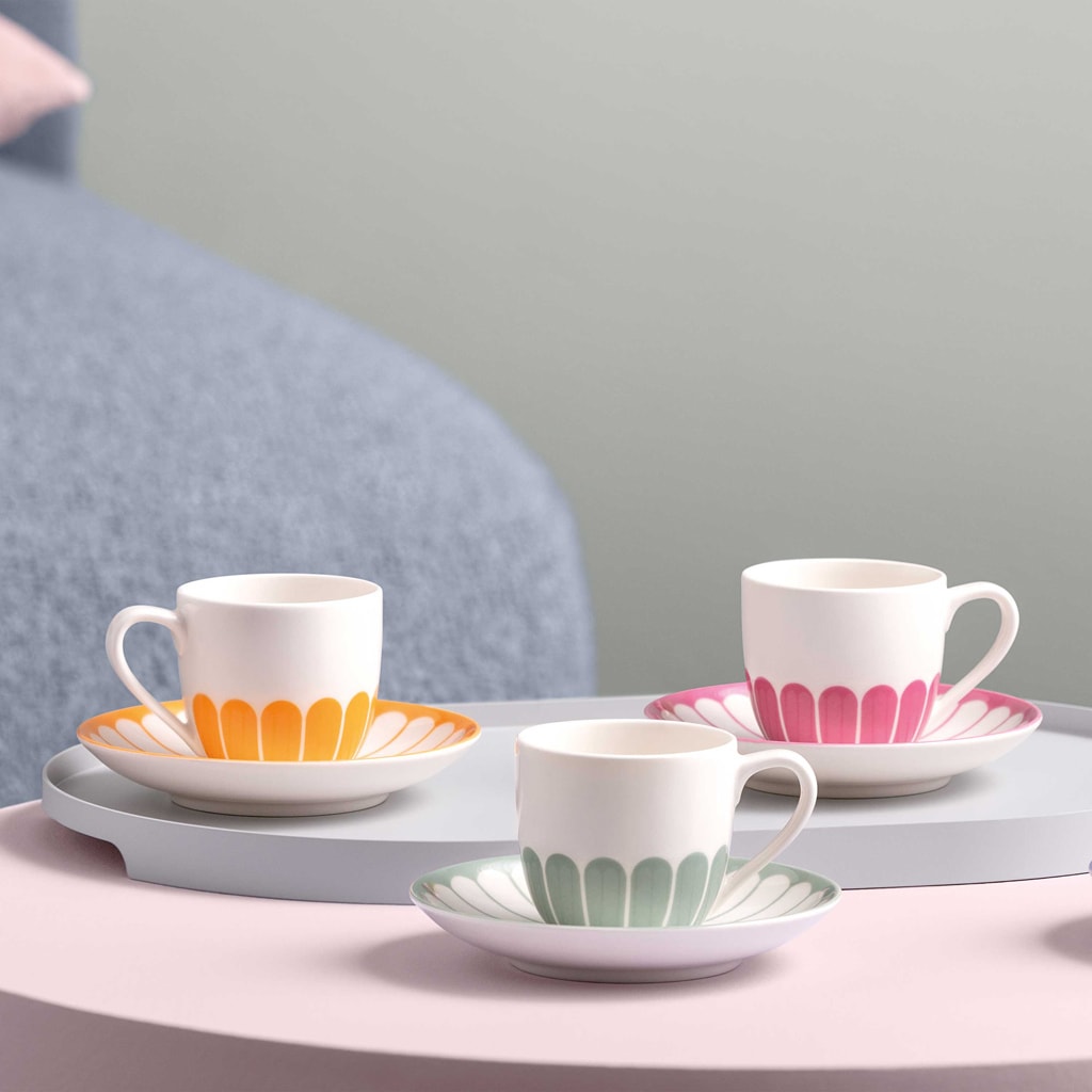 Villeroy & Boch Tasse »Espressotassen mit Untertassen Fleur Couleur 70 ml 6er Set« Spülmaschinenfest, Mikrowellensicher