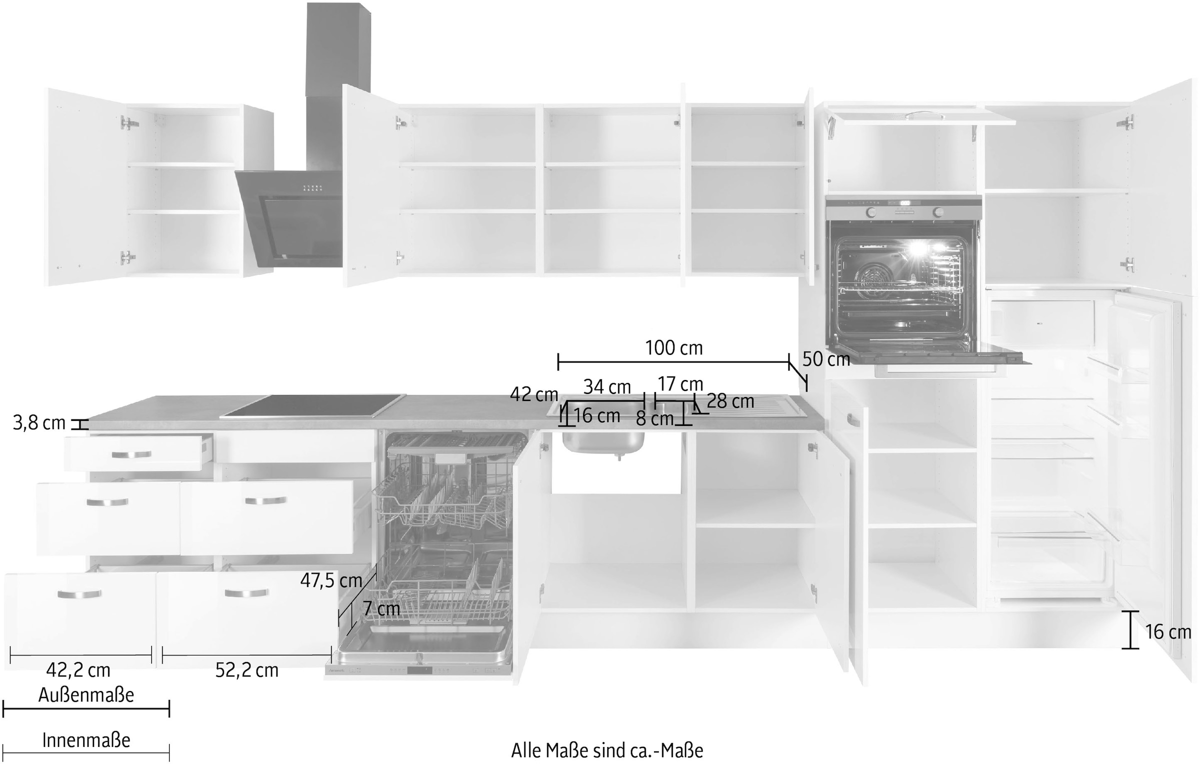 OPTIFIT Küchenzeile »Cara, Breite 400 cm,«, mit HANSEATIC-E-Geräten,  Induktions-Kochfeld, Soft-Close-Funktion auf Raten bestellen | Spülenschränke
