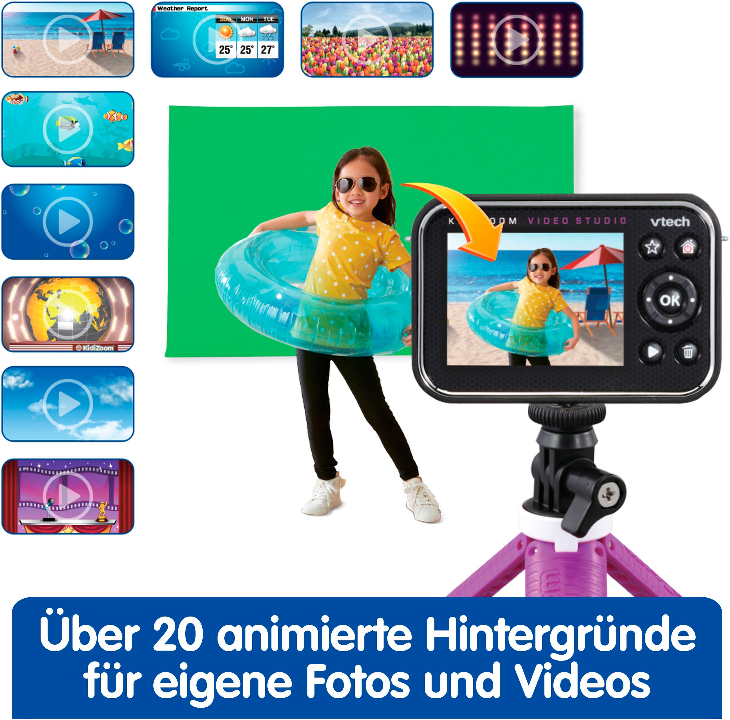 Vtech® Kinderkamera »KidiZoom Video Studio HD lila«, 5 MP, inkl. Selfie-Funktion und Ministativ