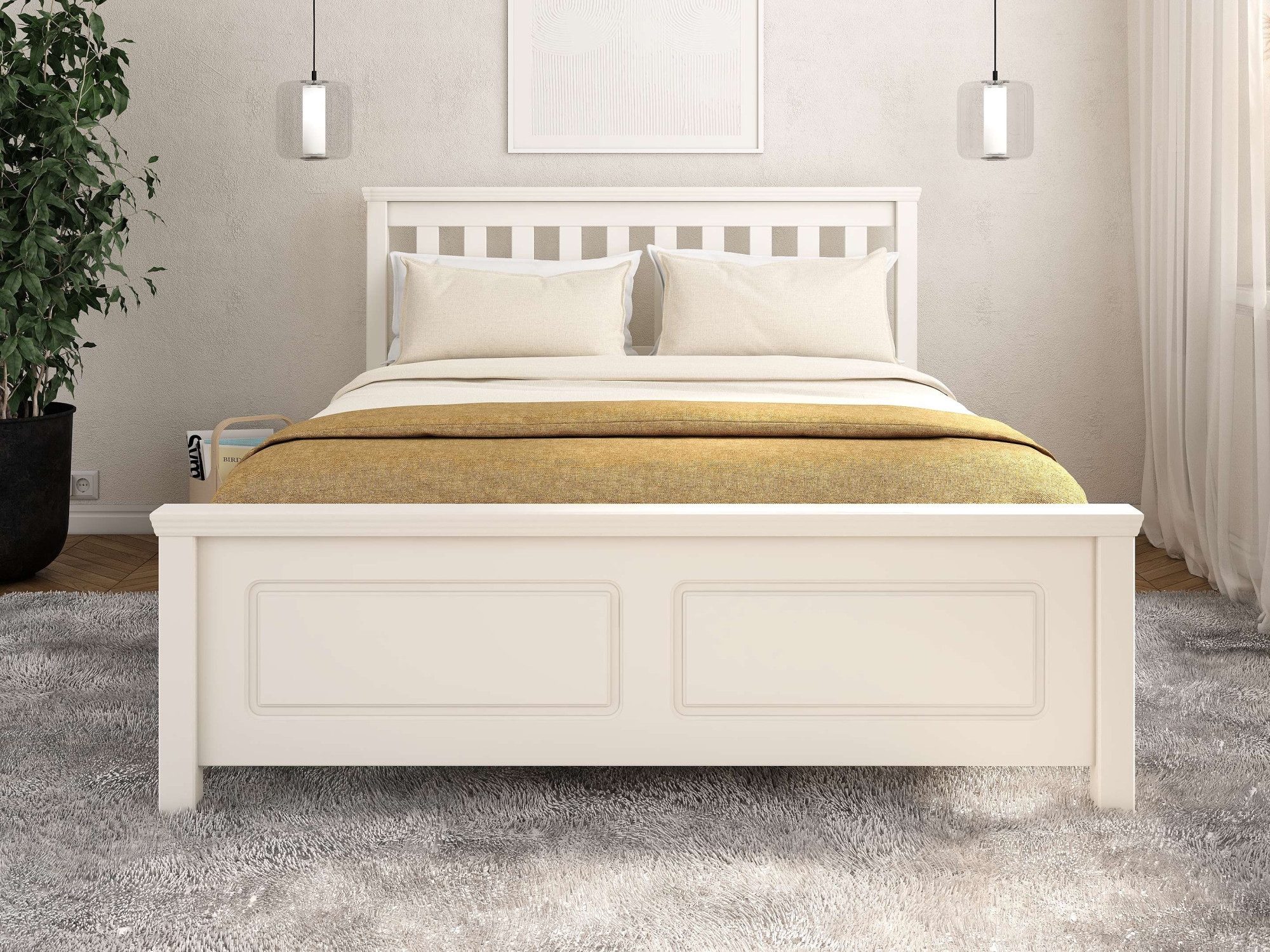 OTTO home Bett »Fredegard, skandinavischer Stil, vielseitig kombinierbar, 2 Breiten« 180er oder 140er Breite,  teilmassiv, Sprossen am Kopfteil, mit Lattenrost, Kassettenoptik