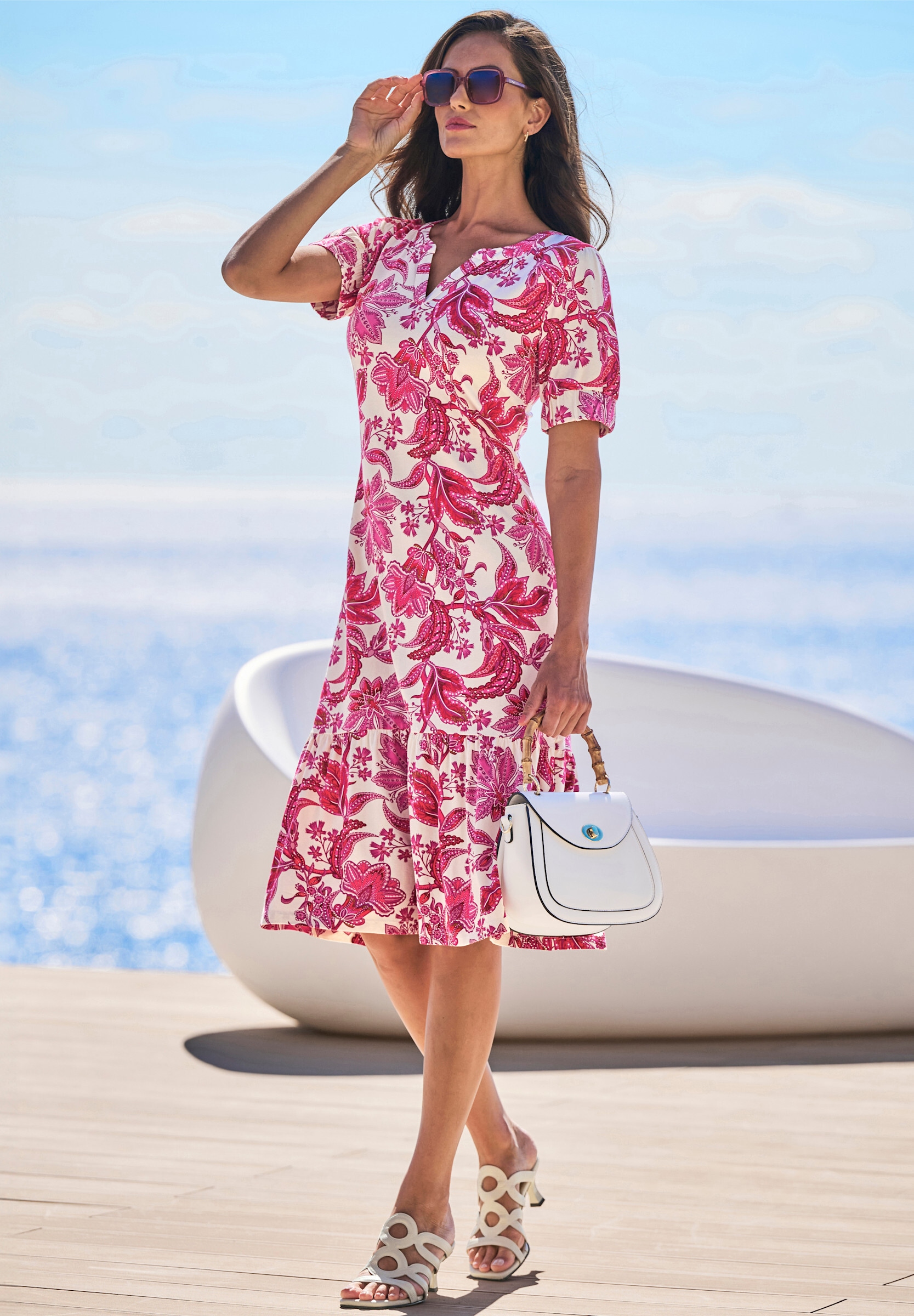 heine Sommerkleid »Jersey-Kleid Druckkleid mit Puffärmeln« Ohne Taschen