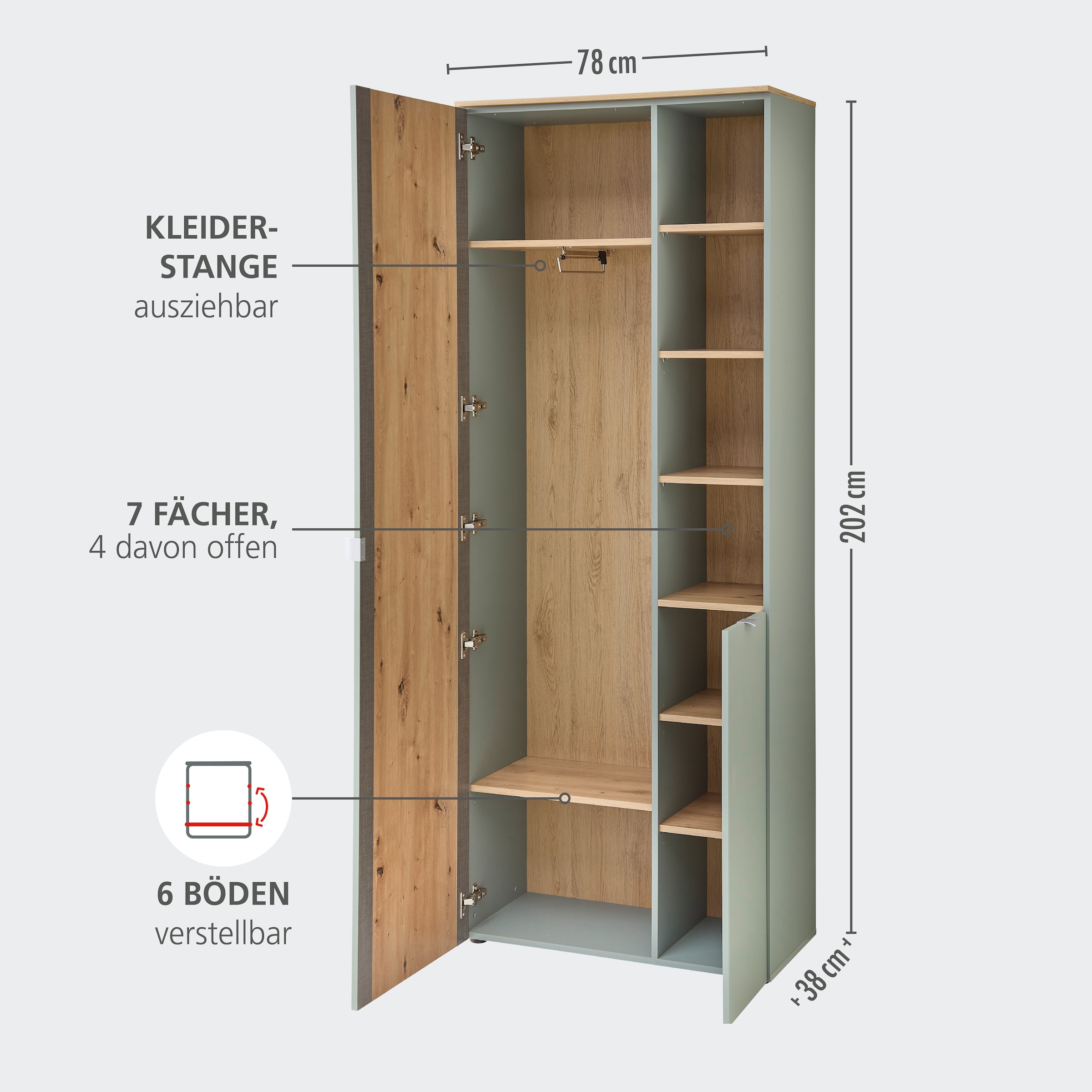 Innostyle Garderoben-Set »Bari Garderobenprogarmm, BxHxT 206x202x38 cm« Set, 4 Stk. tlg.
