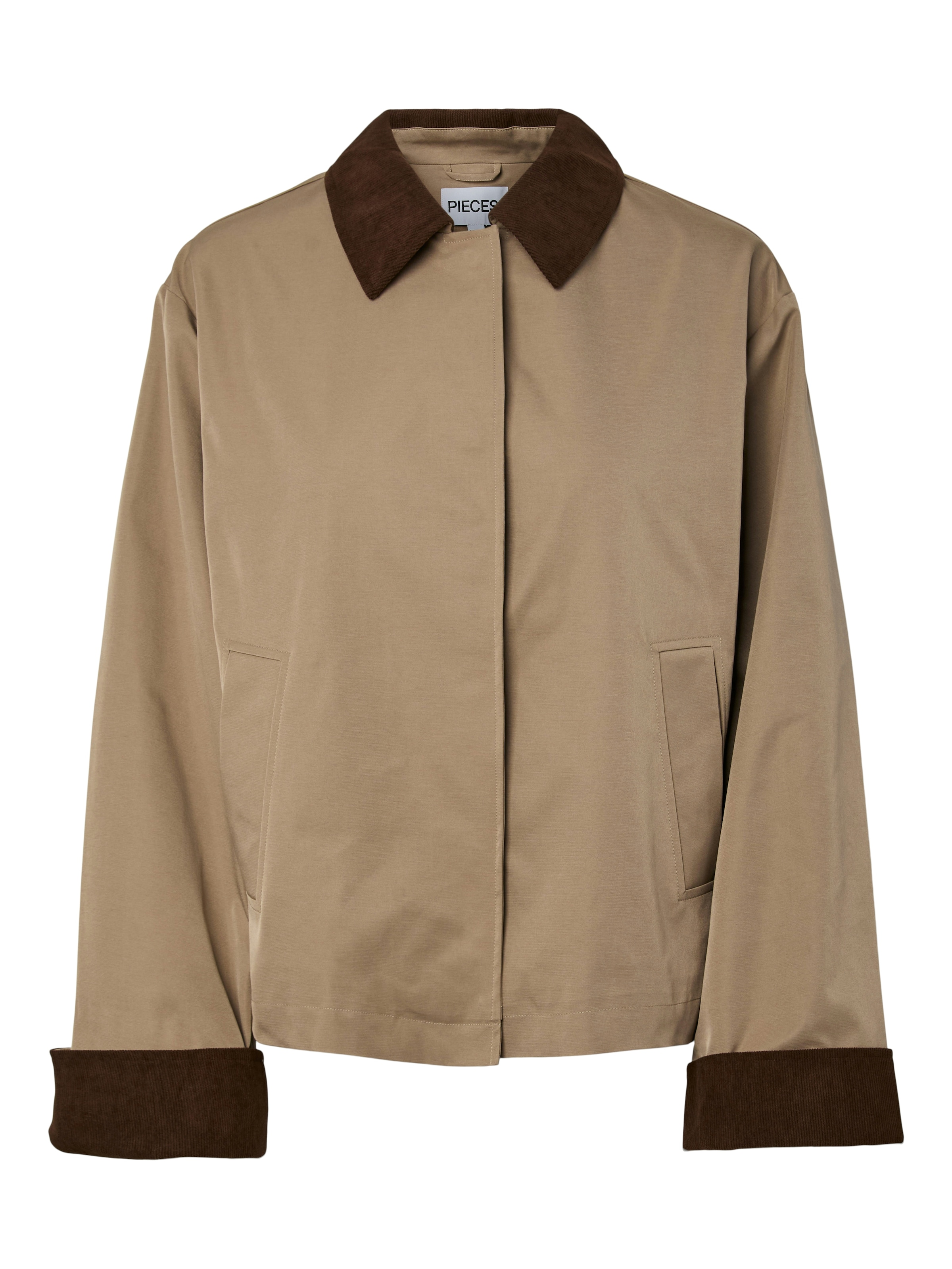 pieces Kurzjacke »PCJORMA SHORT LIGHT JACKET NOOS BC« mit farblich abgesetztem Kragen und Bündchen