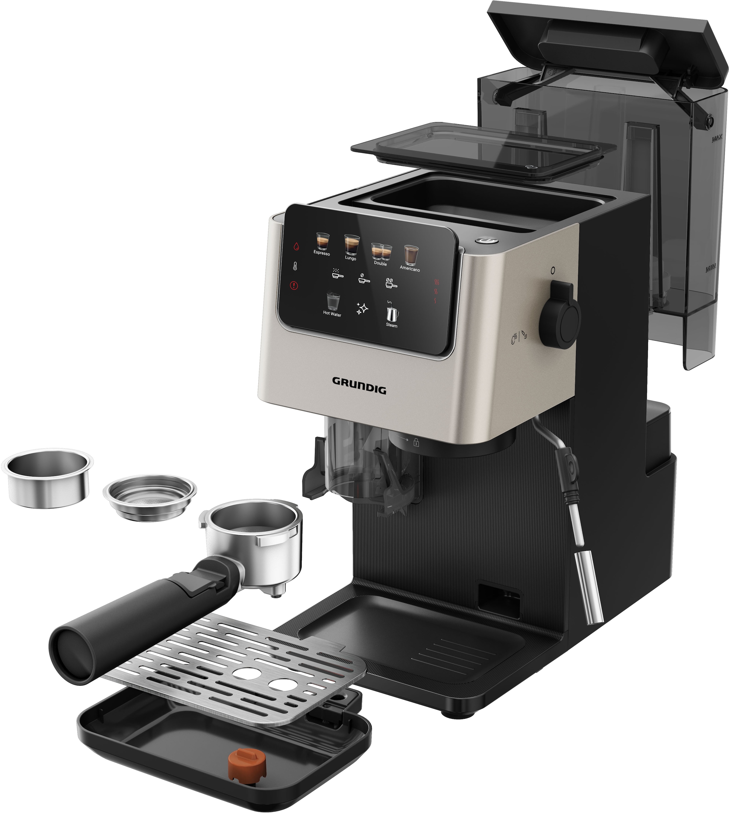 Grundig Siebträgermaschine »KSM 7530« Kaffeevollautomat mit 15 Bar, Touch & GrindPro™ Mahlwerk