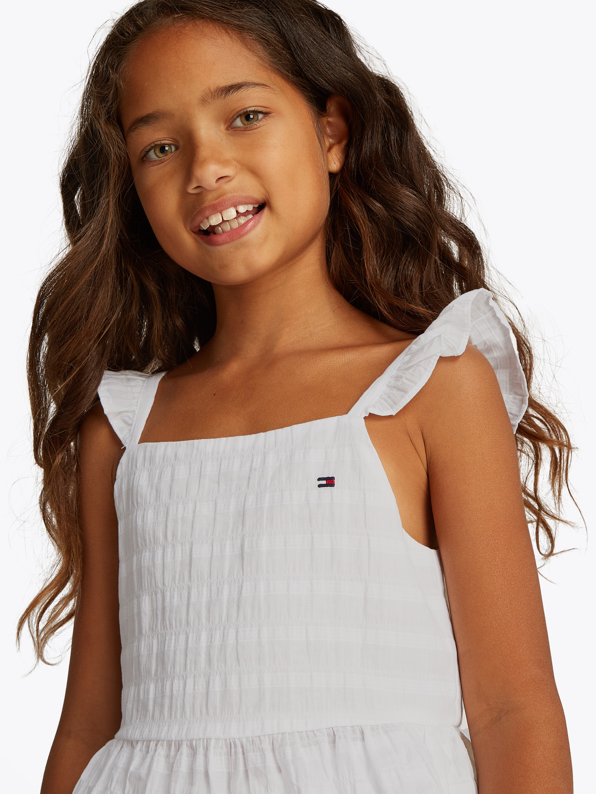 Tommy Hilfiger Trägertop »TEXTURED COTTON TOP SLVLS« mit Stickerei, mit Rüschen