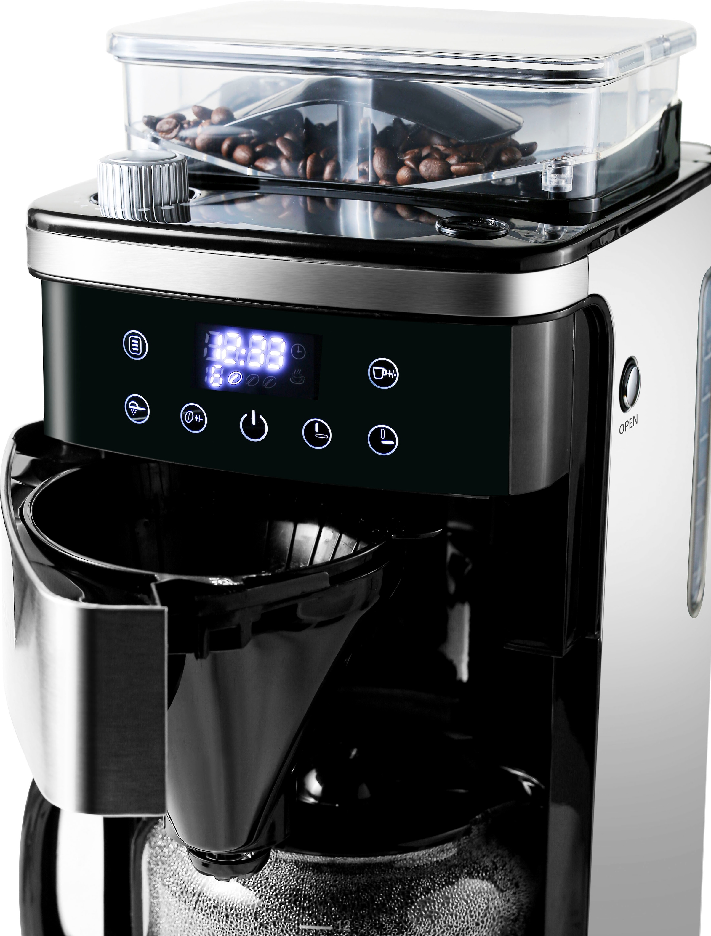 Hanseatic Kaffeemaschine mit Mahlwerk »HCMG105015SD«, 1,5 l Kaffeekanne, Papierfilter, 1x4, mit LCD Display und Timer