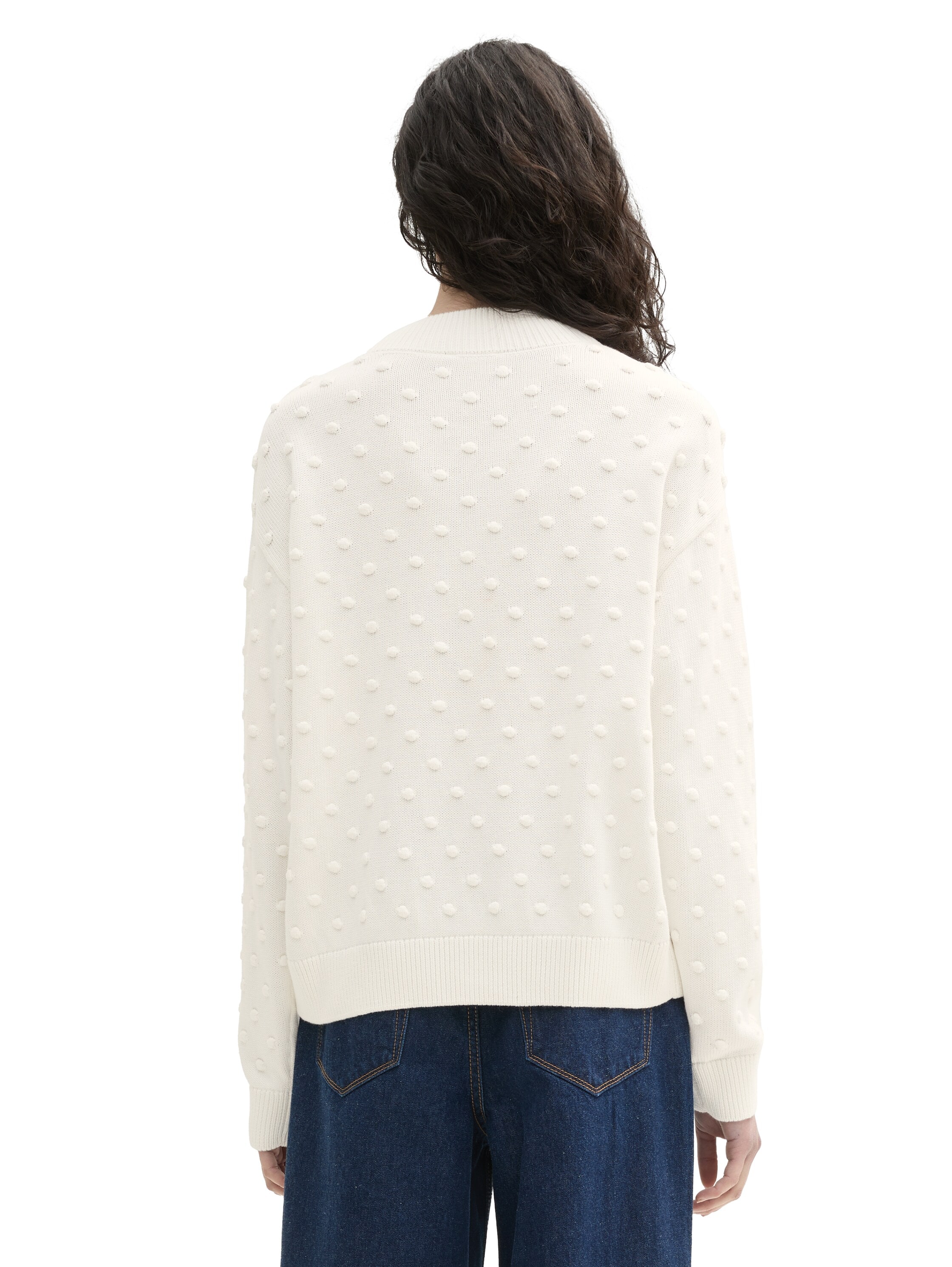 TOM TAILOR Denim Rundhalspullover, mit Bommel-Allover-Details