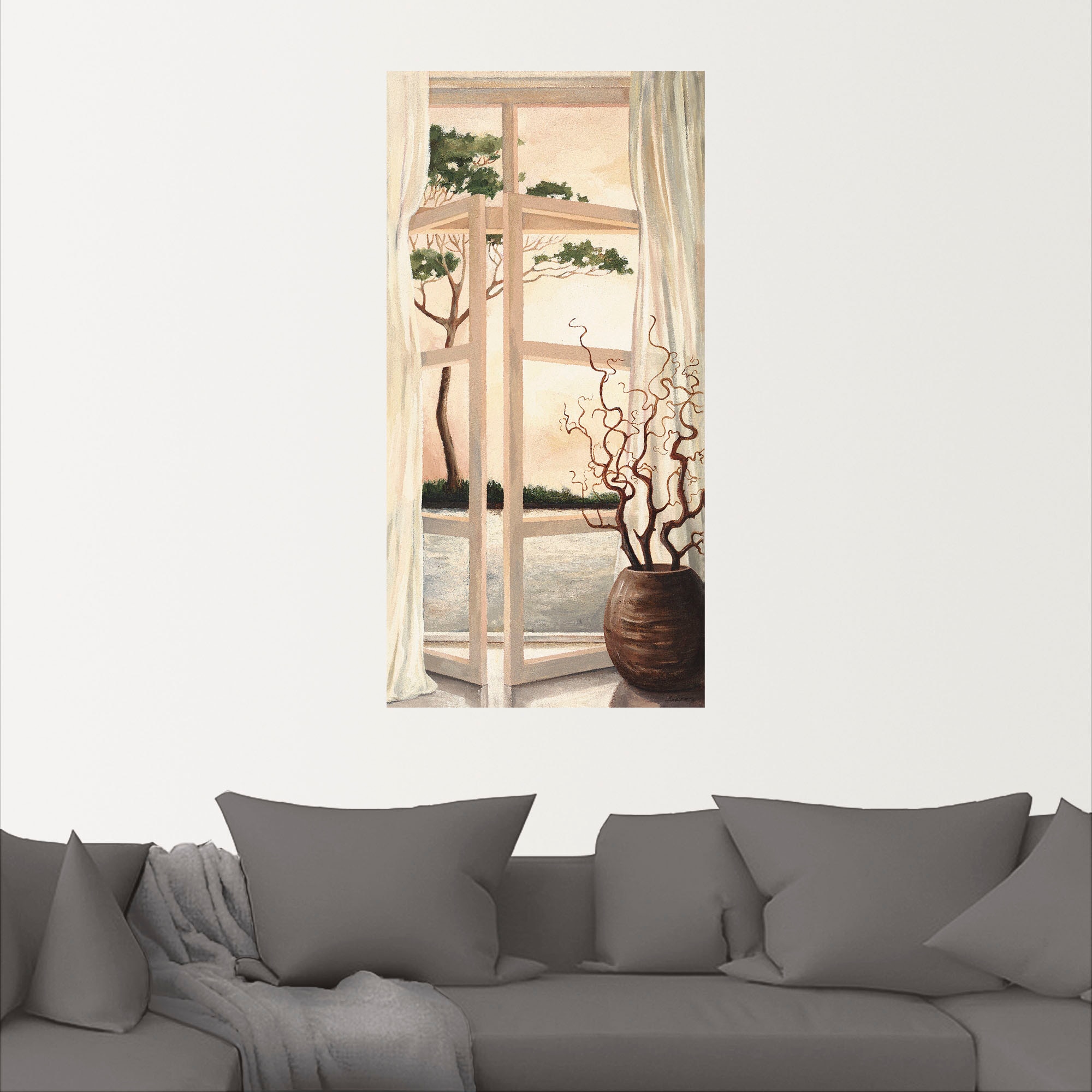 Artland Wandbild »Fensterbild Toskanischer Sonnenuntergang«, Fensterblick, (1 St.), als Alubild, Outdoorbild, Leinwandbild, Poster, Wandaufkleber