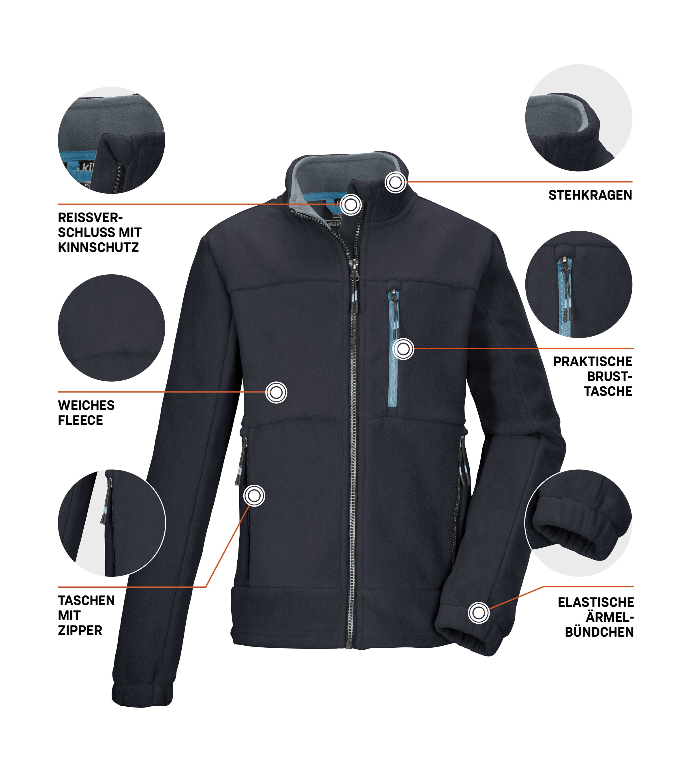 Killtec Fleecejacke »KOW 225 BYS FLC JCKT« Kinder Fleecejacke mit Stehkragen, Kinnschutz und Zipper-Taschen