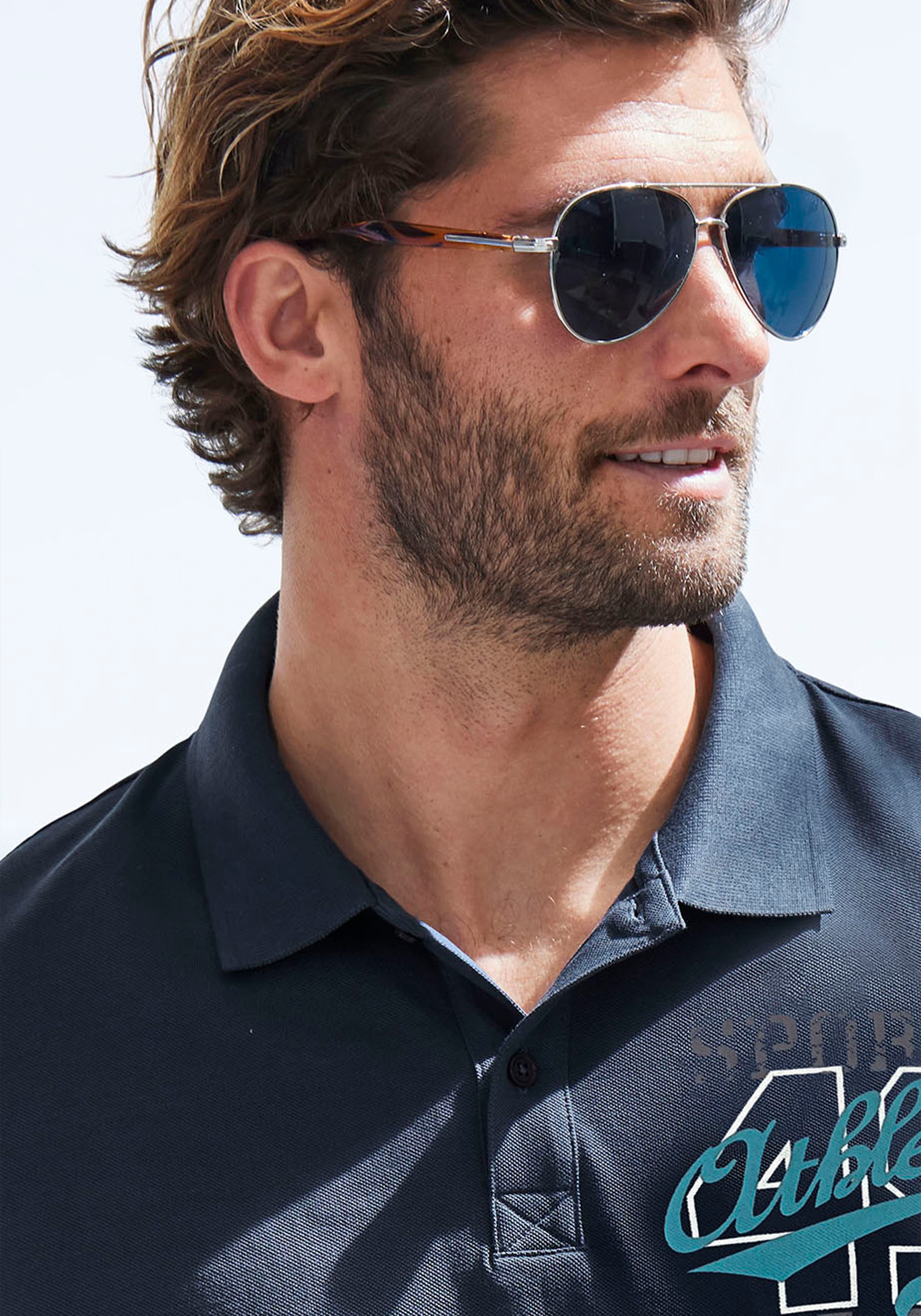 John Devin Poloshirt, mit großem Druck vorn aus Baumwoll-Piqué