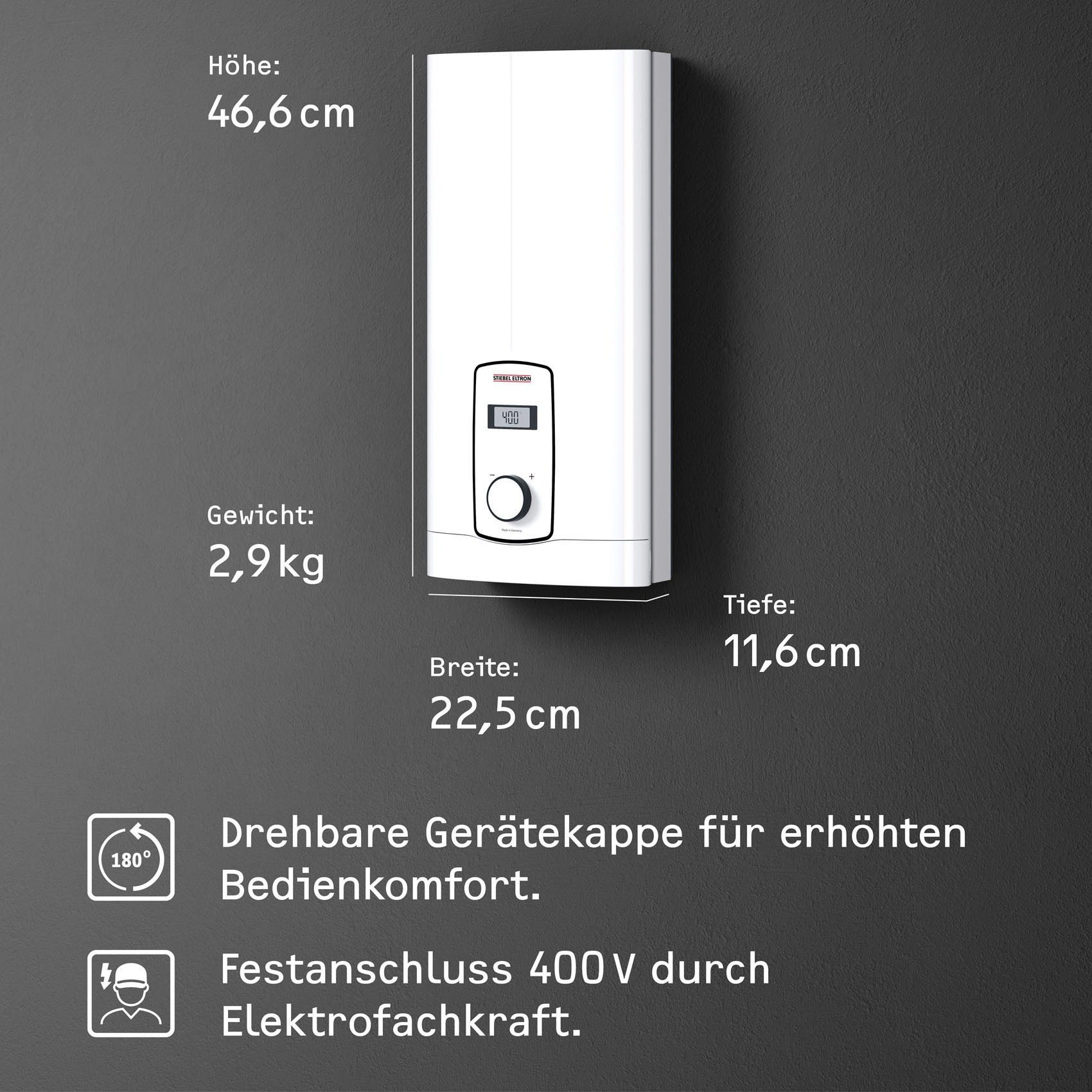 STIEBEL ELTRON Komfort-Durchlauferhitzer »DHB-E 18/21/24 LCD, gradgenaue Temperaturwahl«, 3i Technologie für konstante Warmwassertemperatur