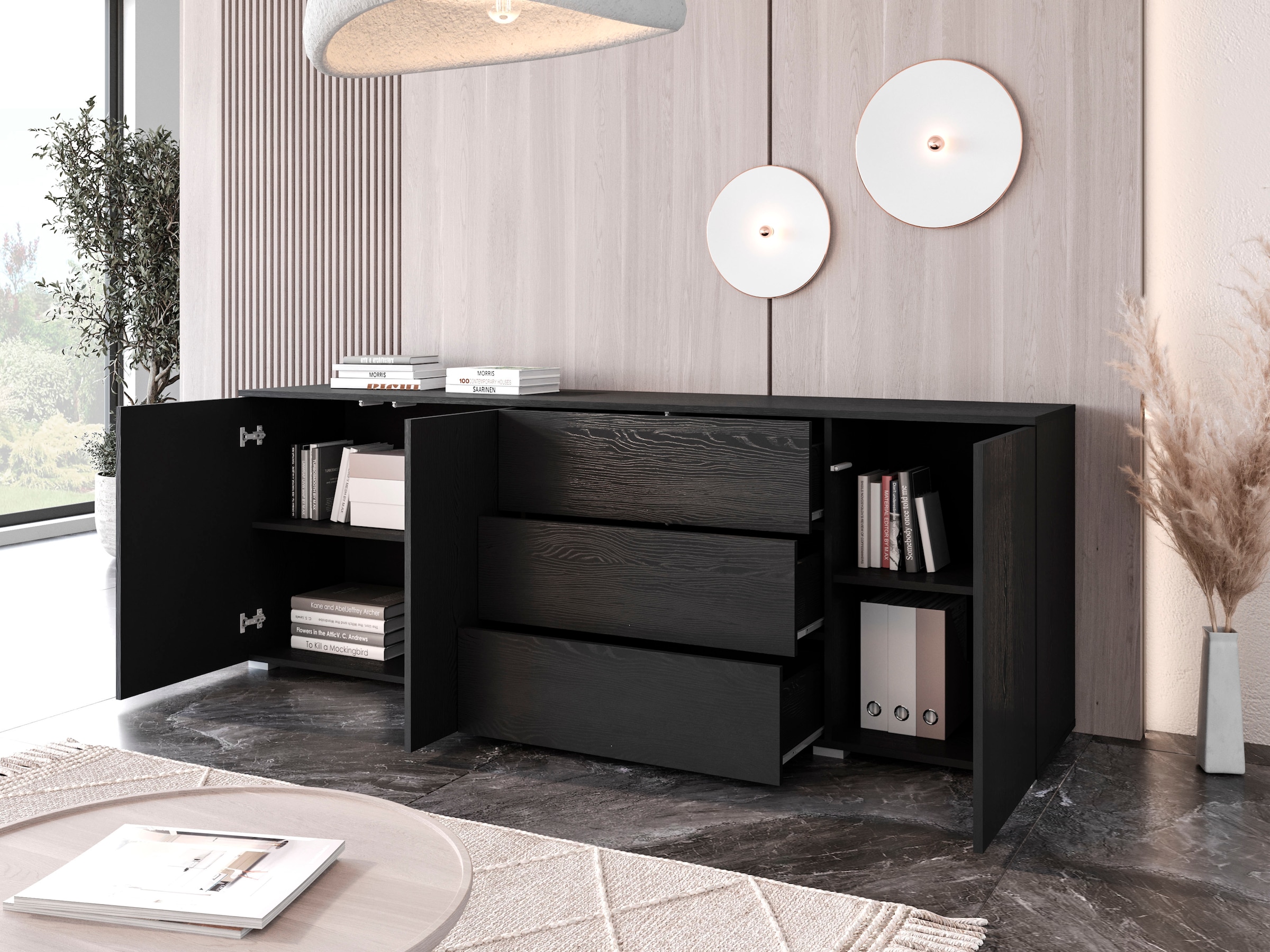 INOSIGN Sideboard »PARIS«, (1 St.), Moderne 190cm breite grifflose Kommode, vielseitig einsetzbar