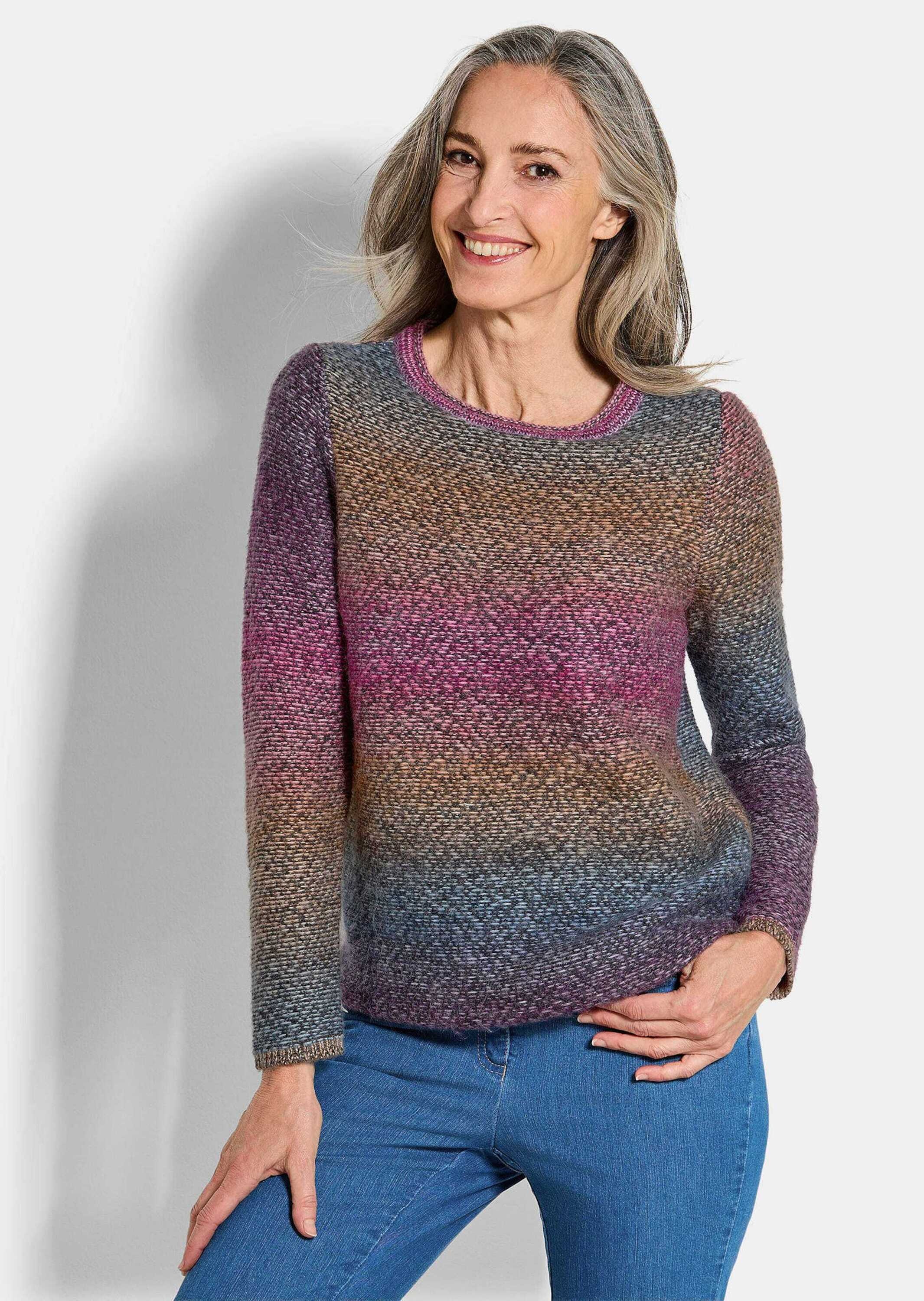 GOLDNER Rundhalspullover »Kurzgröße Langarm Pullover mit U-Boot-Ausschnitt« Multicolor-Optik