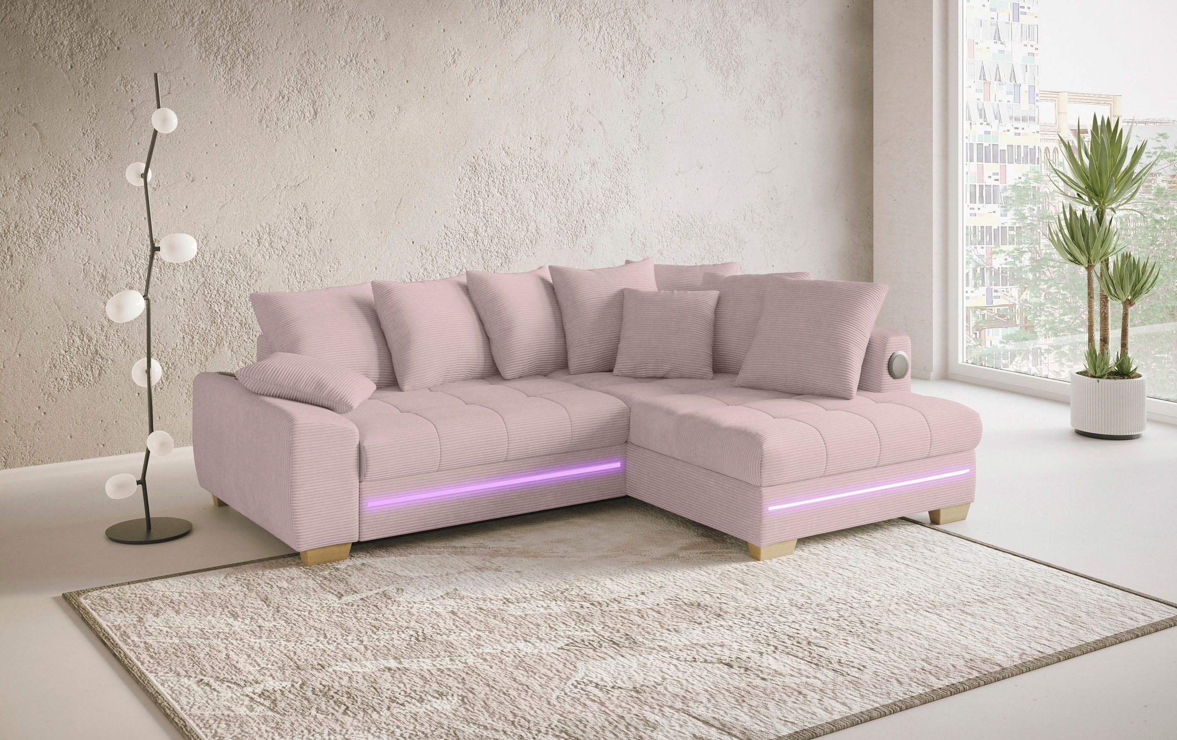 Mr. Couch Ecksofa »Nikita II, L-Form«, RGB-LED, Bluetooth-Soundsystem, wahlweise mit Bett, Bettkasten