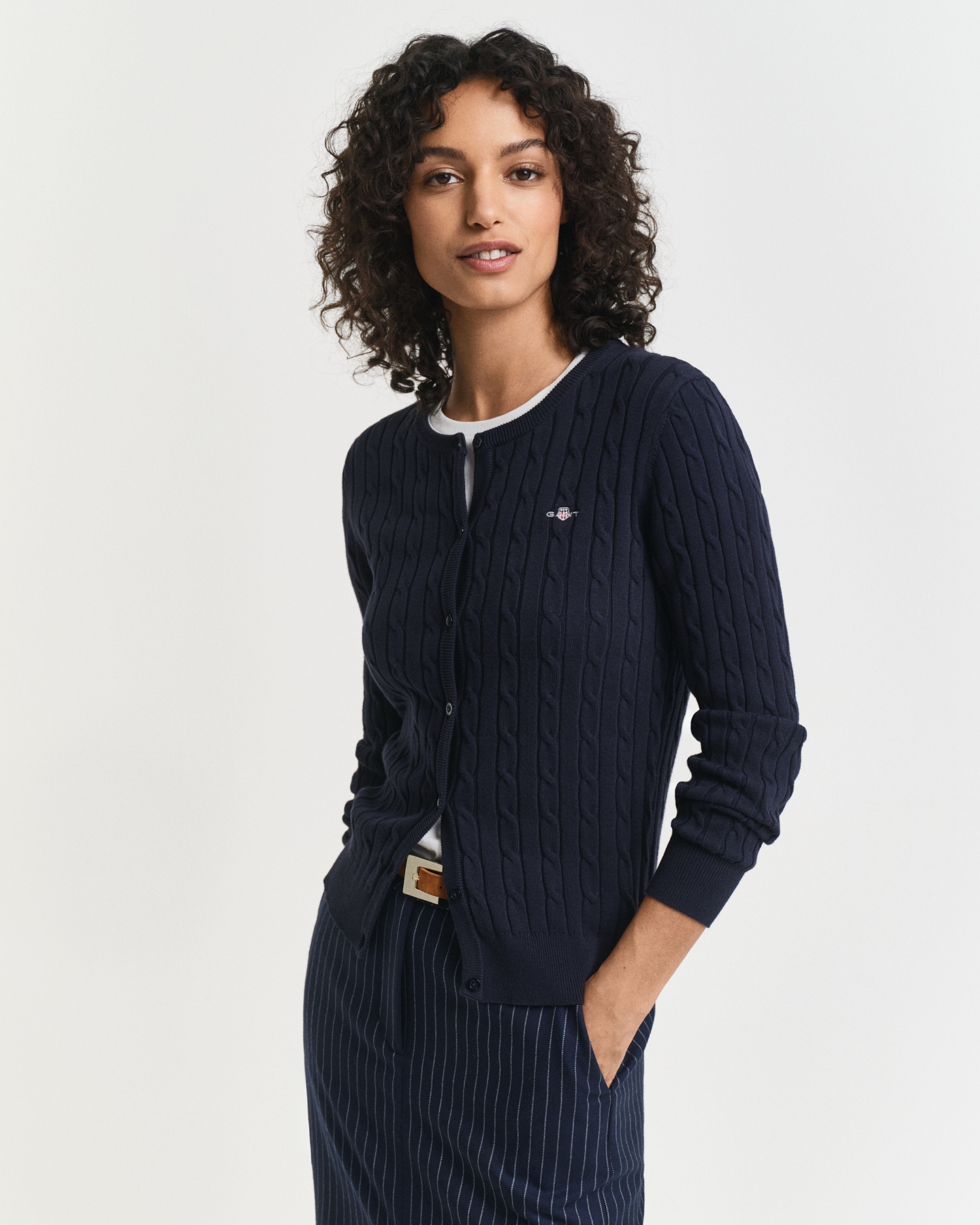 Gant Cardigan »STRETCH COTTON CABLE«, Zopfmuster, Slim Fit, Rundhals