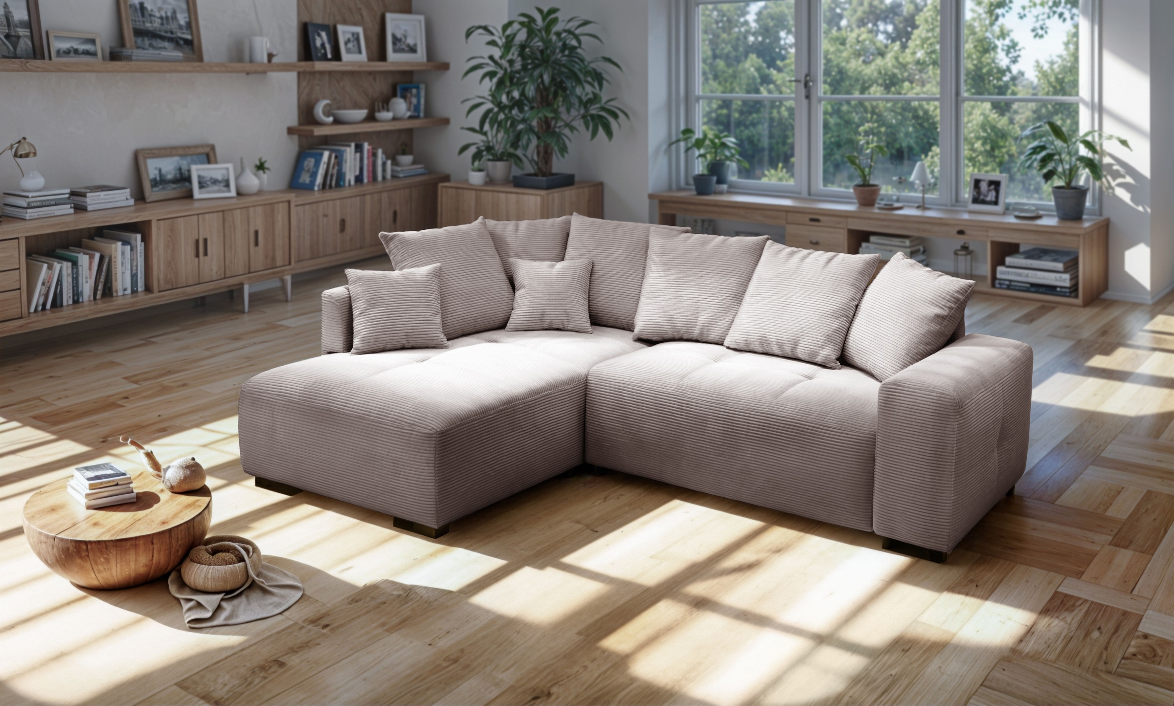 exxpo - sofa fashion Ecksofa Ottomane beidseitig montierbar,inkl. 6x Rückenkissen und 2x Zierkissen