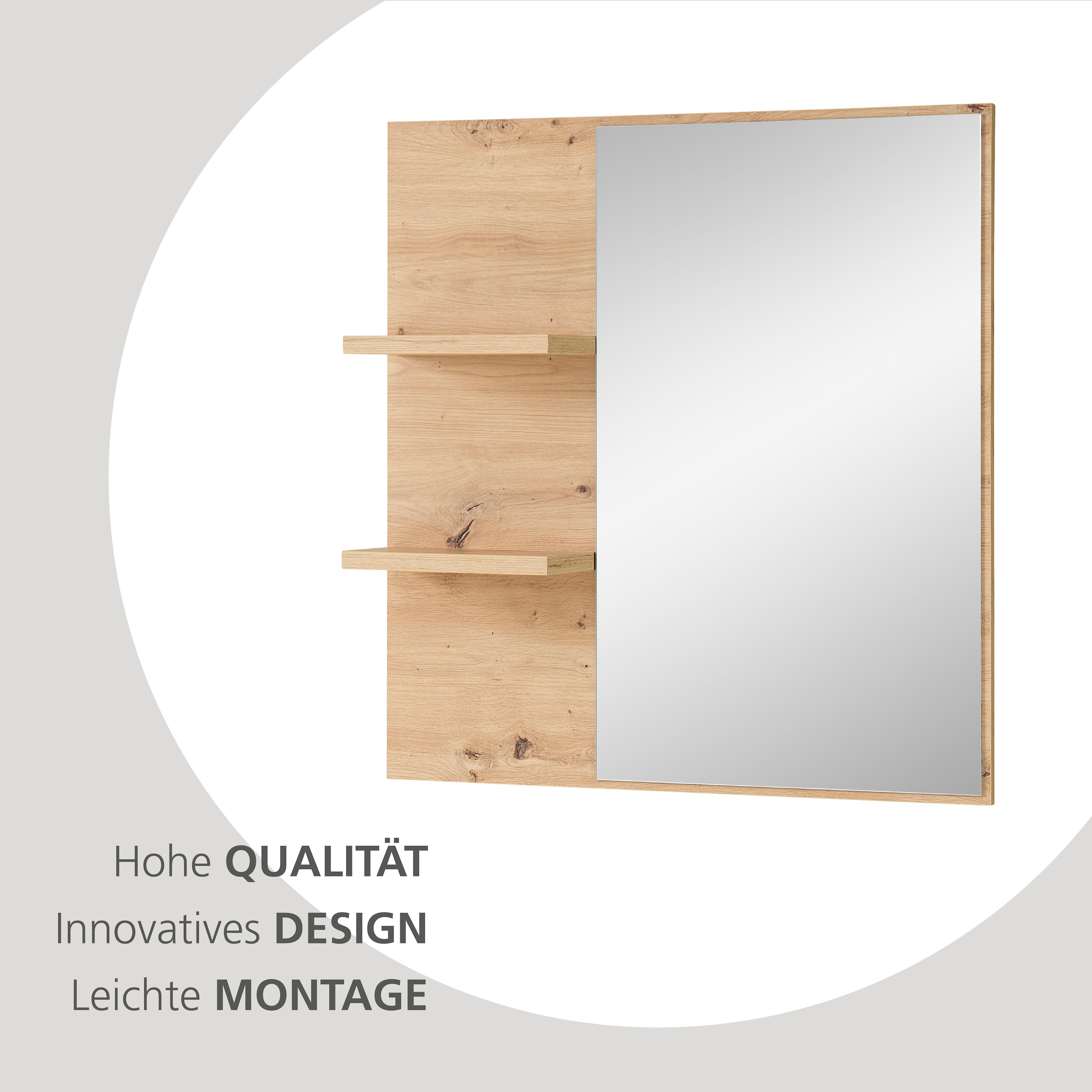 Innostyle Garderobenspiegel »BARI Wandspiegel« Spiegelfläche 78 x 80 cm, 2 Ablageböden