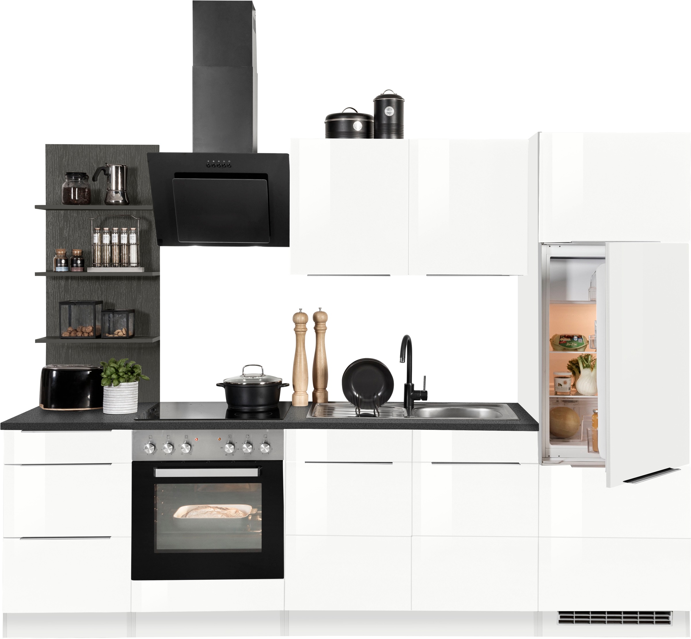KOCHSTATION Küchenzeile »KS-Brindisi«, Breite 270 cm, wahlweise mit E-Geräten, mit MDF-Fronten und Regal