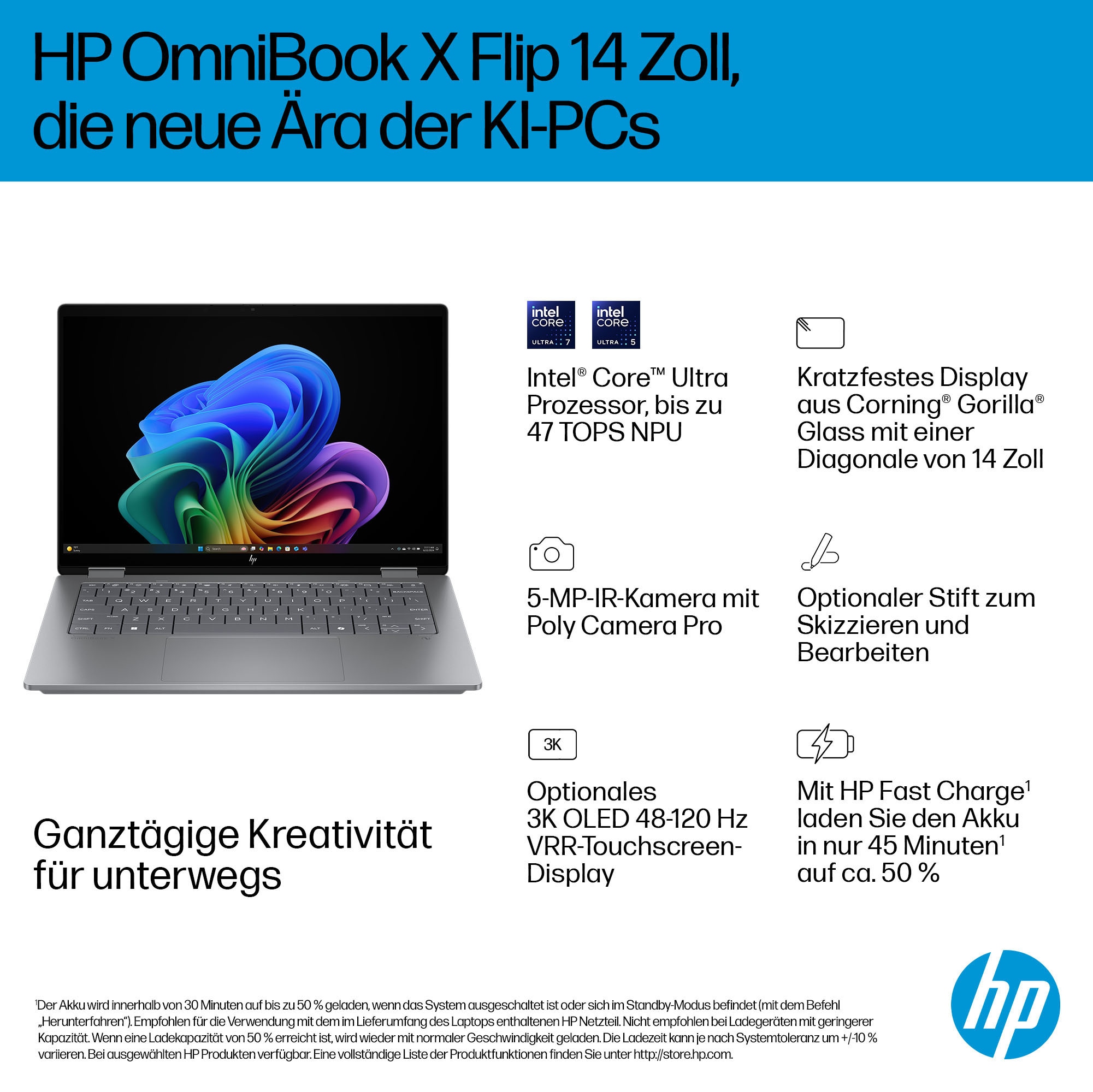 HP Convertible Notebook »OmniBook X Flip 14-fm0272ng« 35,6 cm / 14 ″ Intel Core Ultra 7 ARC 140V 512 GB SSD