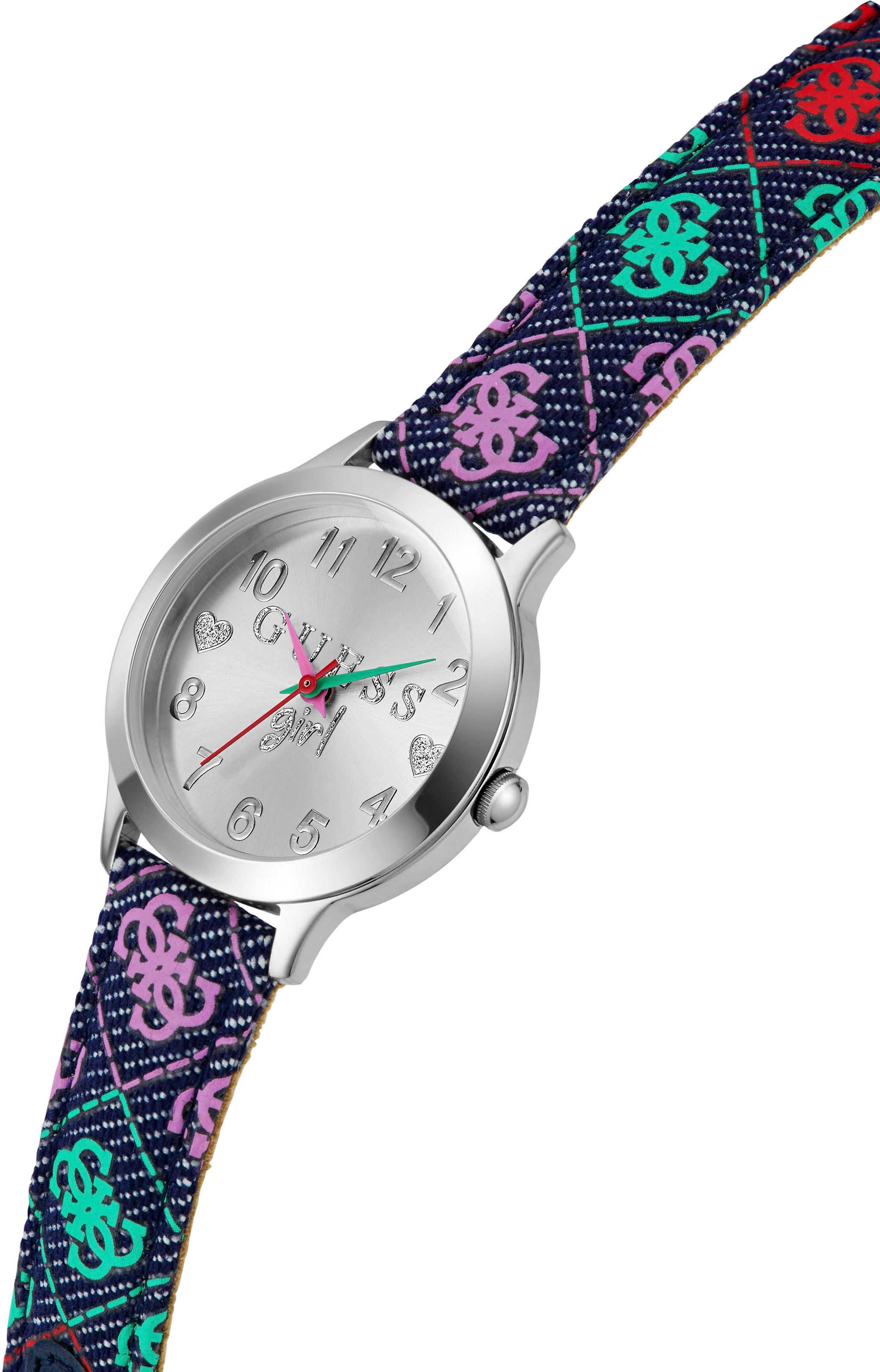 Guess Quarzuhr »MANDY«, Armbanduhr, Kinderuhr, Mädchenuhr, Textilarmband, Geschenk