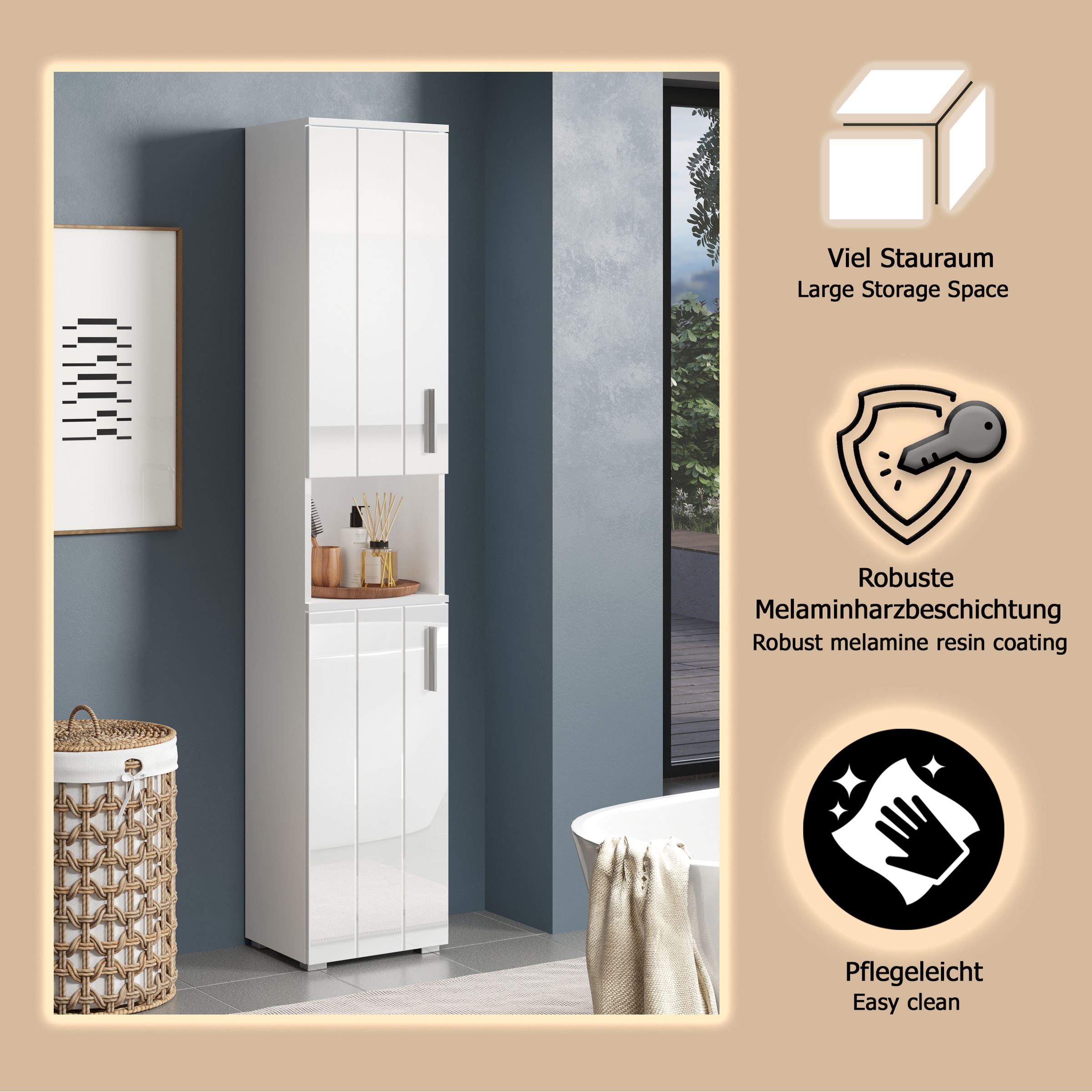 welltime Hochschrank »Prag« 1 Stk. tlg. Hochschrank mit 2 Türen & 1 Fach - (B/T/H) 37/31/192 cm