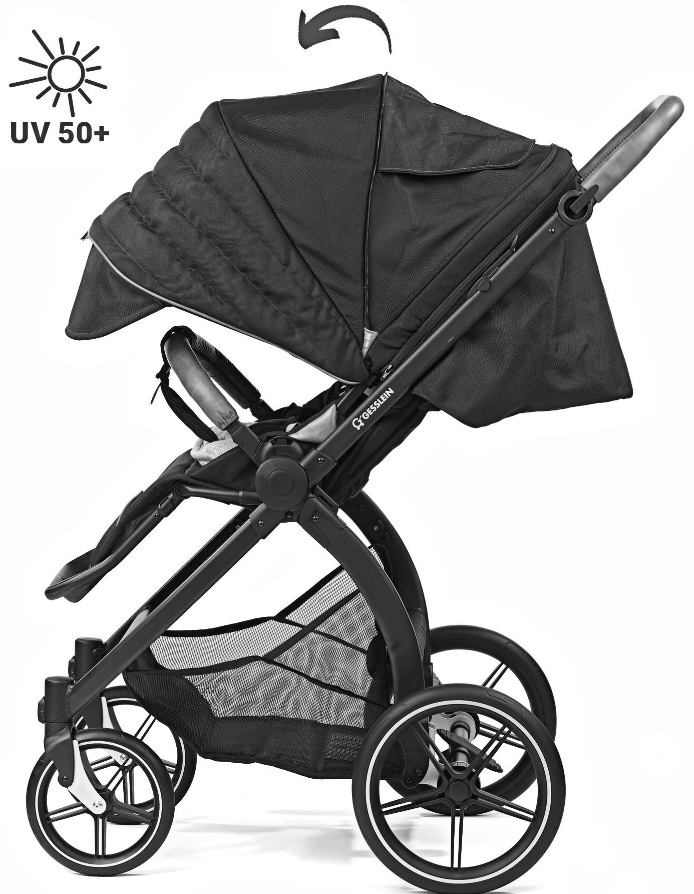 Gesslein Kombi-Kinderwagen »FX4 Soft+ mit Aufsatz Swing schwarz, sand«, mit Babywanne C3 und Babyschalenadapter