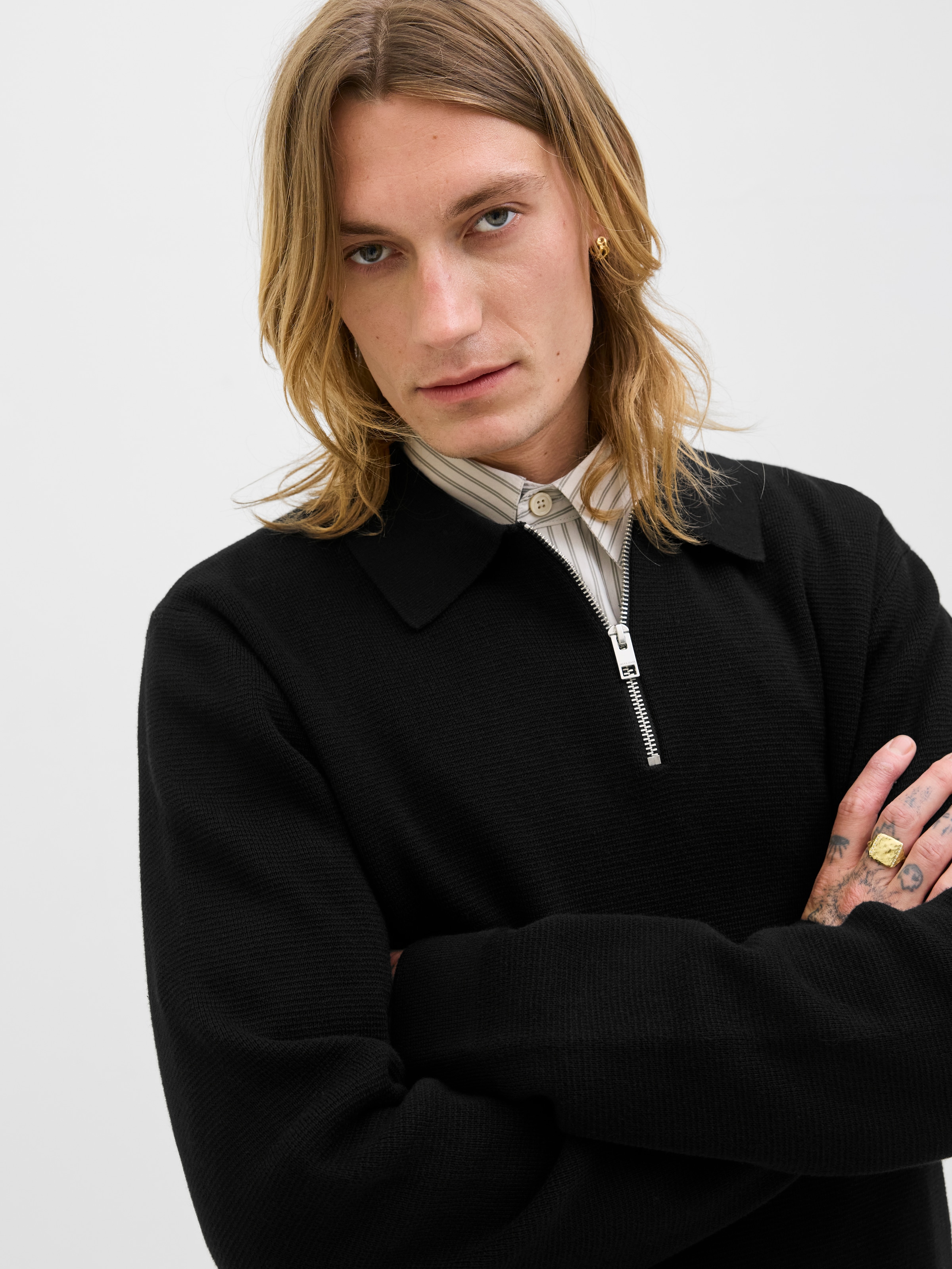 Jack & Jones Polokragenpullover »JPRBLAMILANO STITCH KNIT ZIP POLO SN« Baumwolle, locker geschnitten