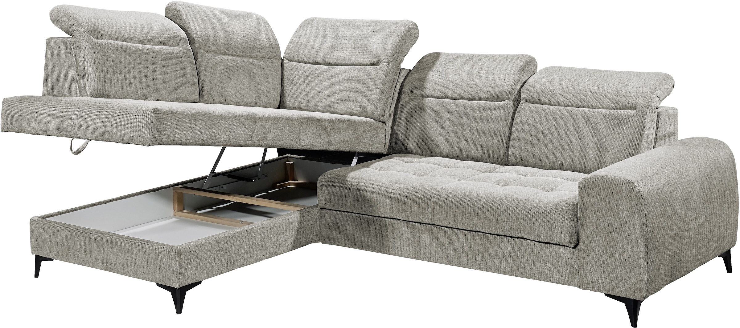 ED EXCITING DESIGN Ecksofa »Rockdale L-Form mit Bettfunktion, Bettkasten« Kopfteilverstellung, Sitztiefenverstellung & USB-Port