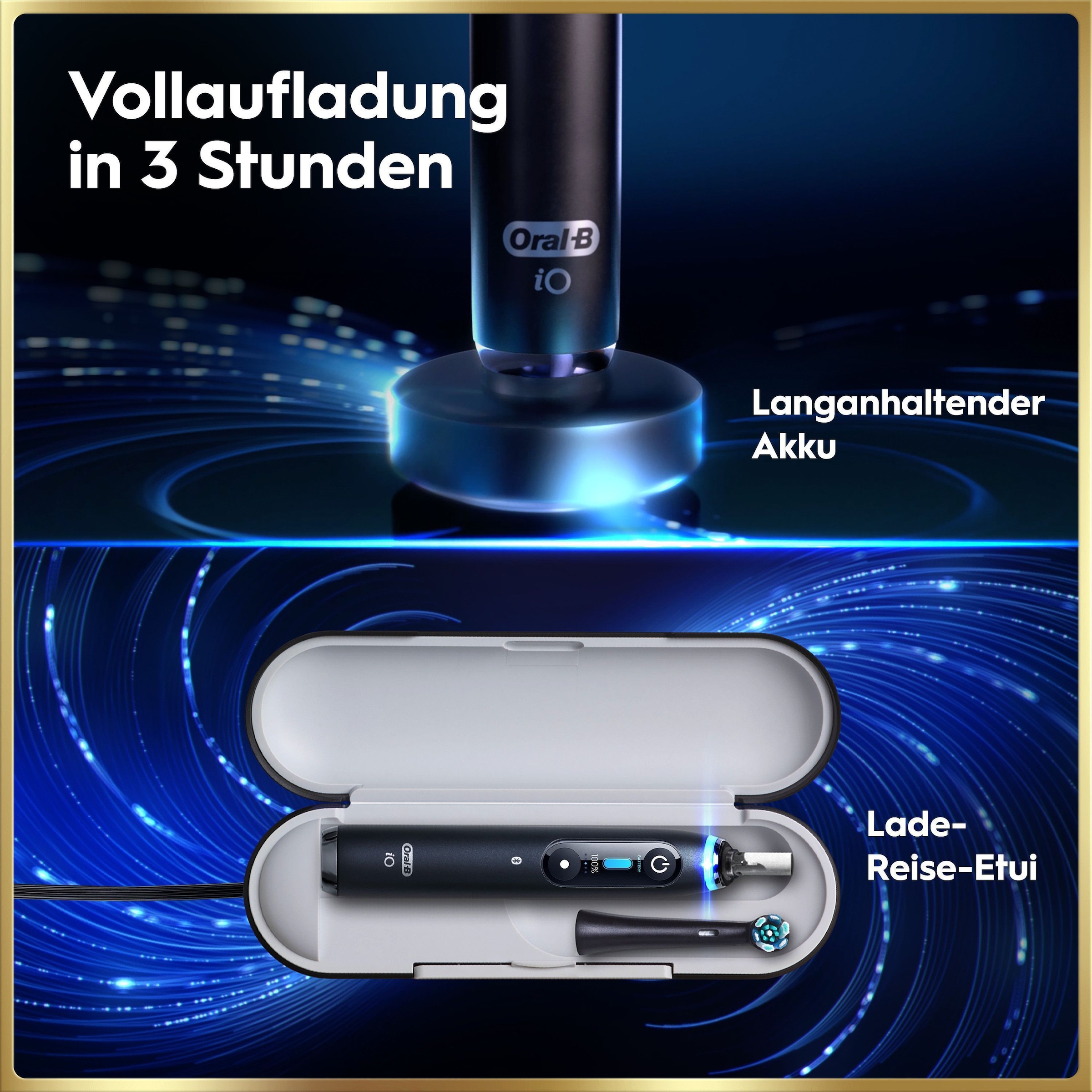 Oral-B Elektrische Zahnbürste »iO 9 Duopack« 3 Stk. Aufsteckbürsten mit Magnet-Technologie, 7 Putzmodi, Farbdisplay & Lade-Reiseetui