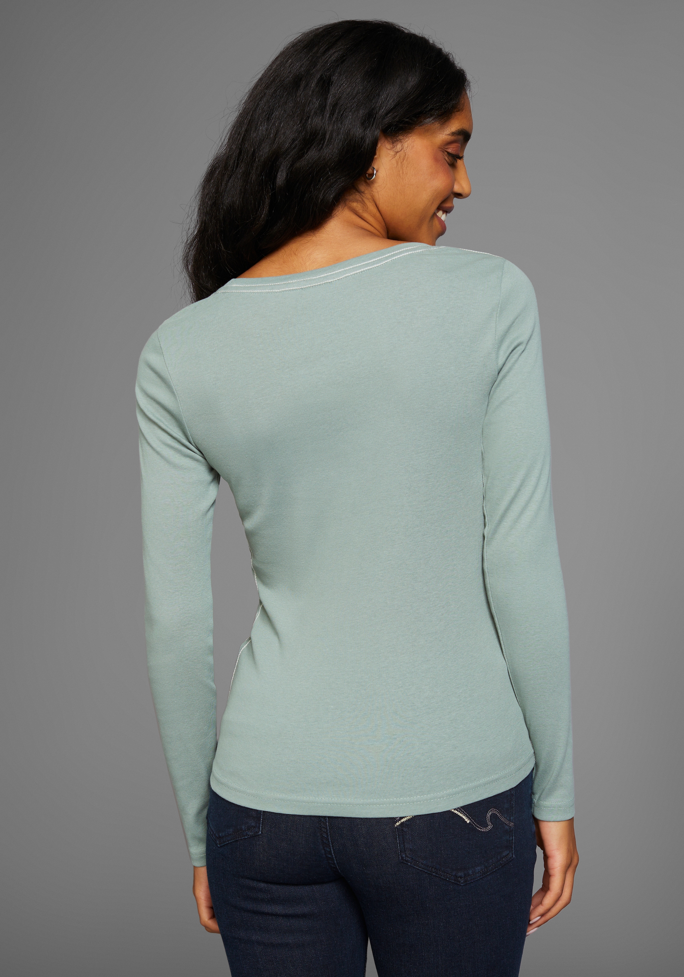 KangaROOS Langarmshirt, (Packung, 2 tlg., 2er-Pack), Langarm, unifarben oder meliert, Rundhalsausschnitt