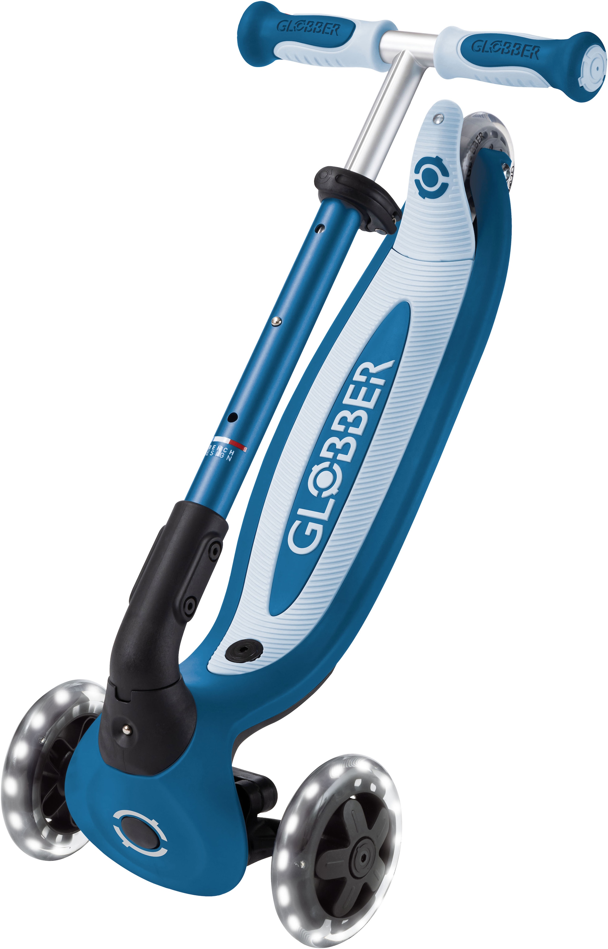 Globber »GO-UP BABY 360 LIGHTS, mit Leuchtrollen und Leuchtmodul« Aufsitzrad, Laufrad und Scooter in Einem