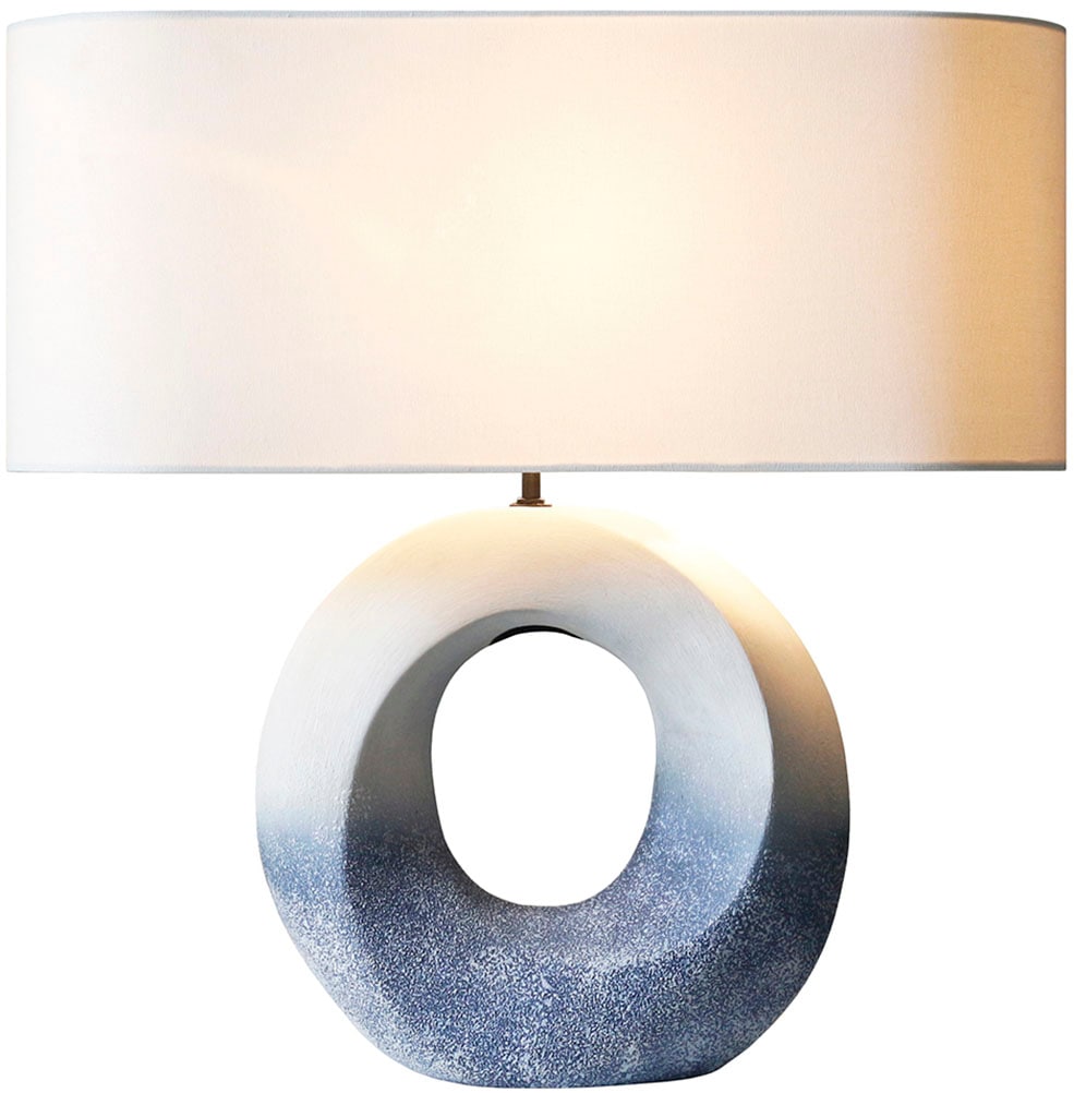 SalesFever Tischleuchte »Lureva Handbemalte Keramik trifft auf eleganten Leinenschirm« E27 1 Stk. 1x E27 bis 60 W, 55x55 cm, Tischlampe mit Leinenschirm