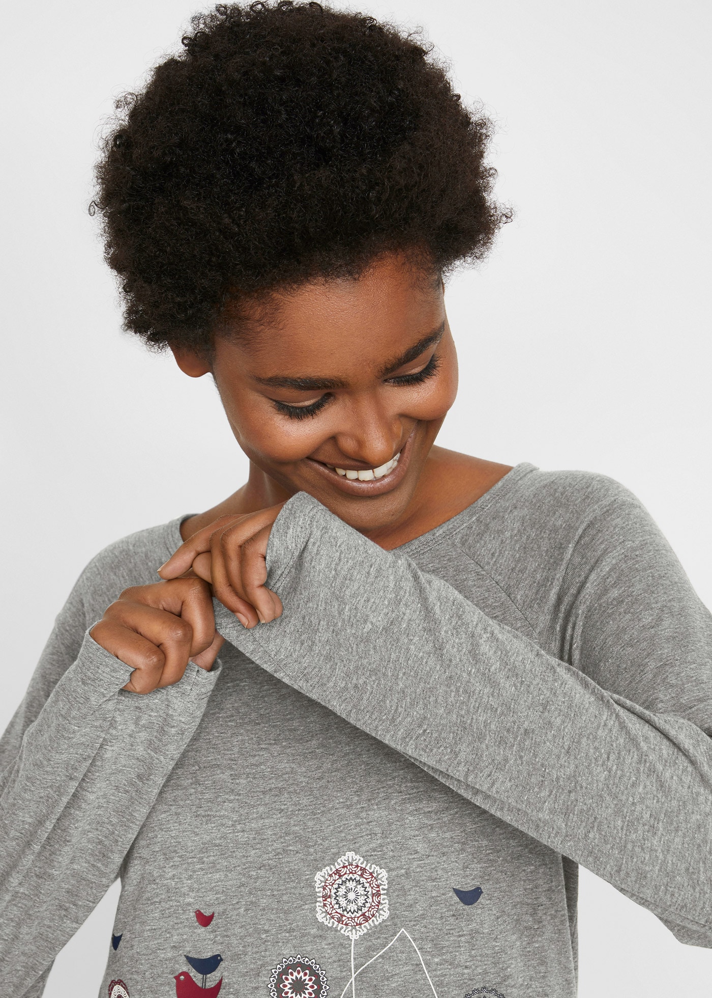 bonprix Longshirt A-Linien Passform, lange Ärmel, aus Baumwolle und Viskose