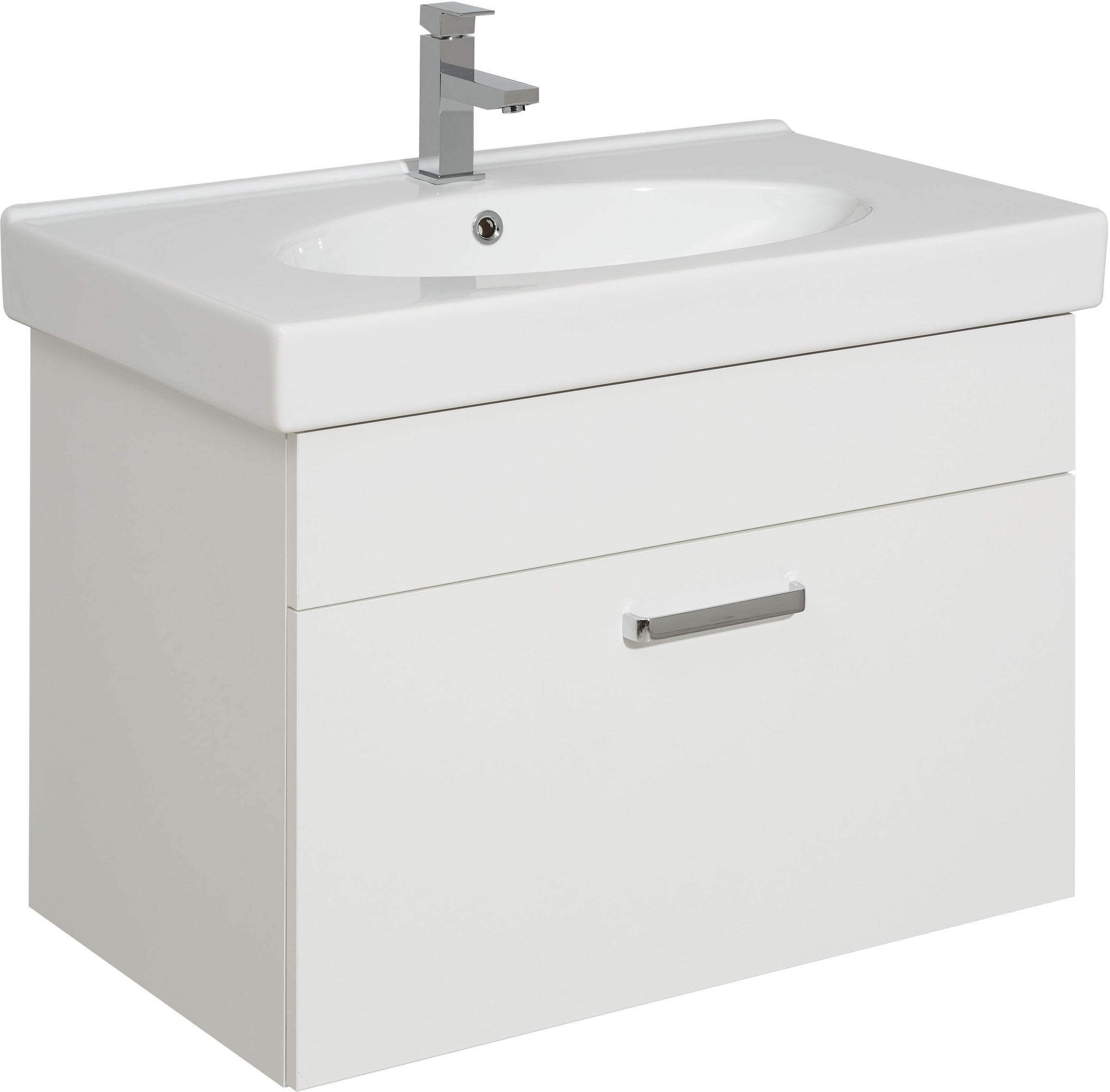 Saphir Badmöbel-Set »Quickset 312 5-teilig, Keramik-Waschtisch und LED-Spiegelschrank«, (Set, 5 St.), inkl. Türdämpfer, Hochschrank, 2 Unterschränke, 6 Türen, 3 Schubladen