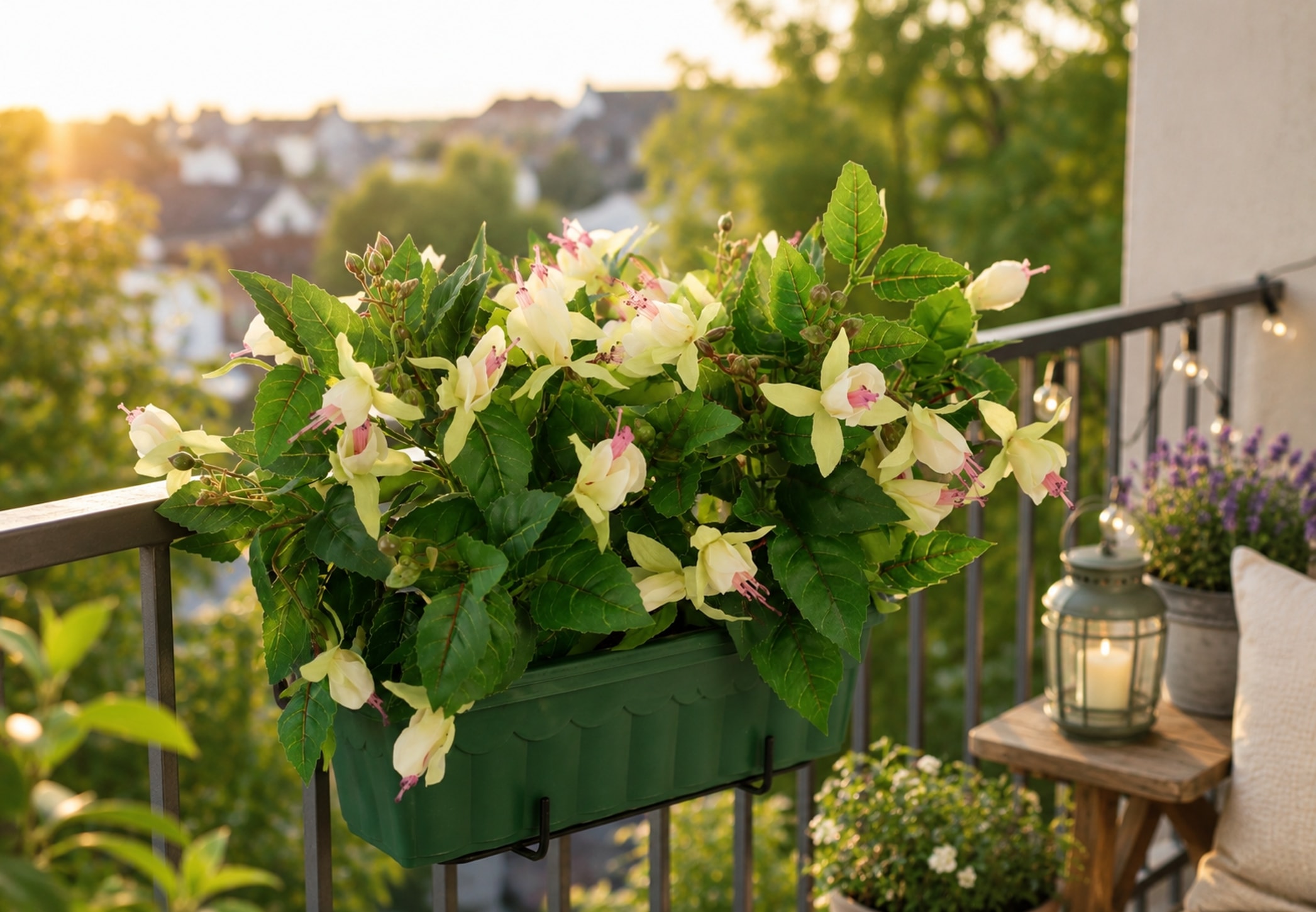 I.GE.A. Kunstblume »Fuchsien im Kasten 29cm Künstliche Zierpflanze Kunstpflanze« Zimmerpflanze Blüten Blumen Seidenblumen Unechte Deko Topfpflanze