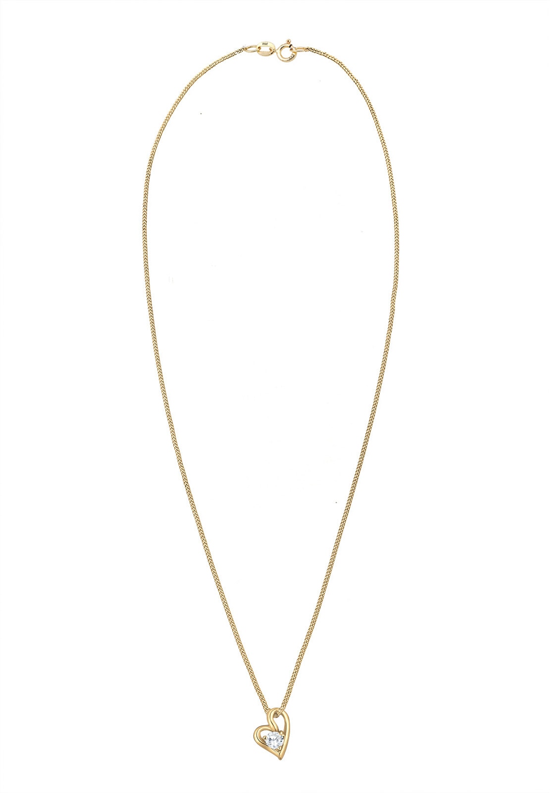 Elli Premium Silberkette »Halskette Herz Zirkonia Weiß 585 Gelbgold«