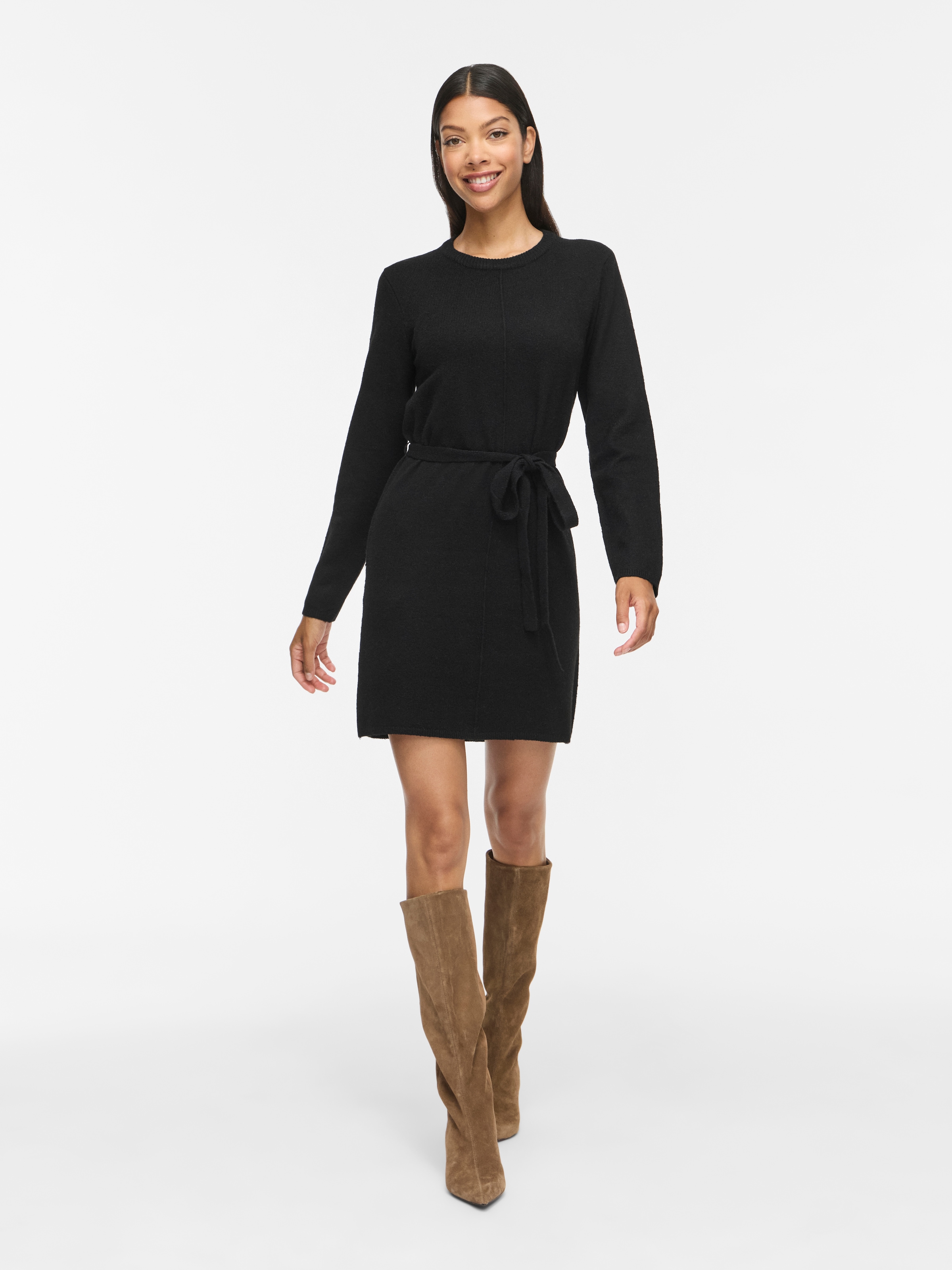 Vila Strickkleid »VILIGA L/S O-NECK BELTED KNIT DRESS-NOOS« Materialmix, normal geschnitten