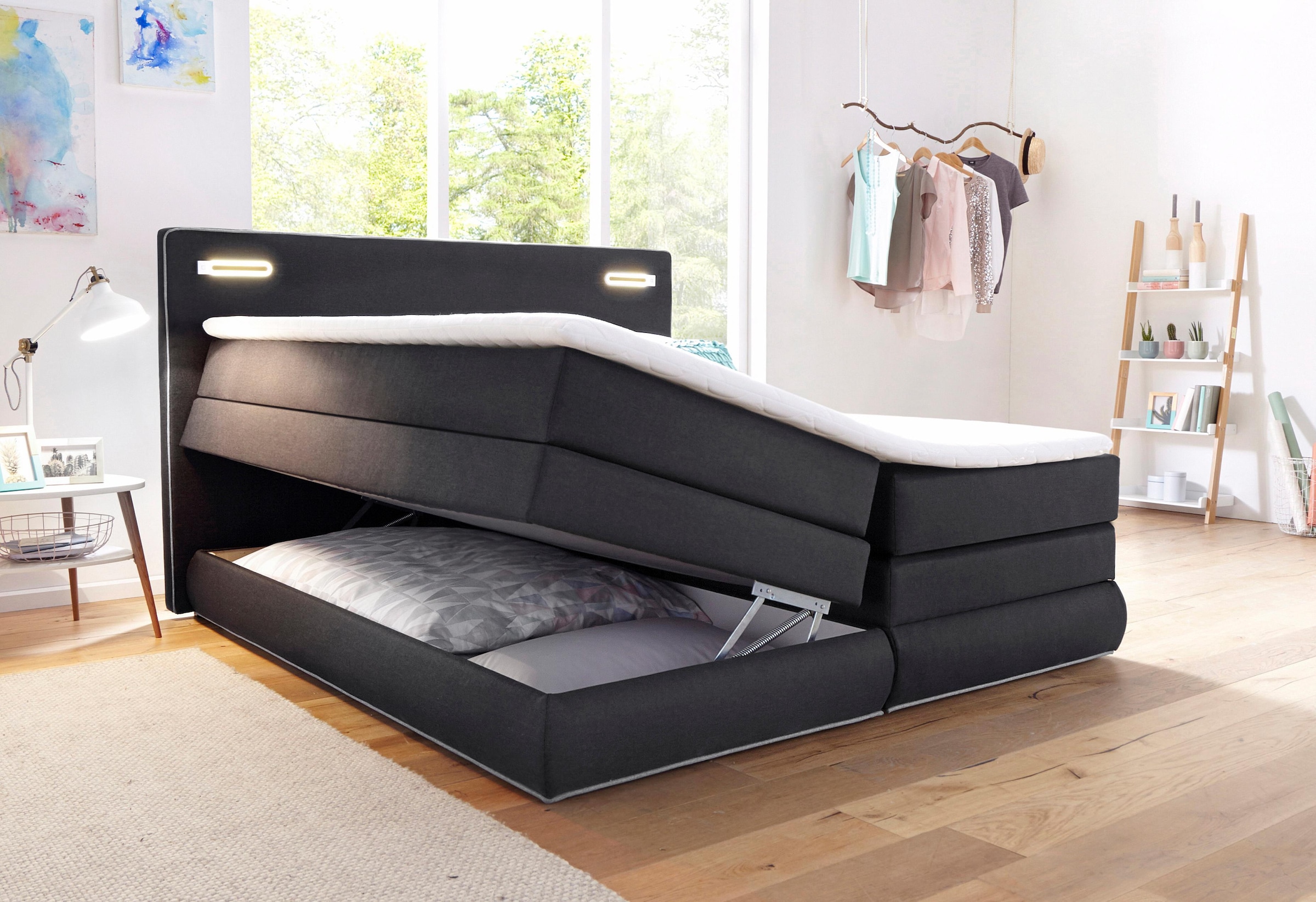 COLLECTION AB Boxspringbett »Rubona«, inkl. Bettkasten, LED-Beleuchtung und Topper