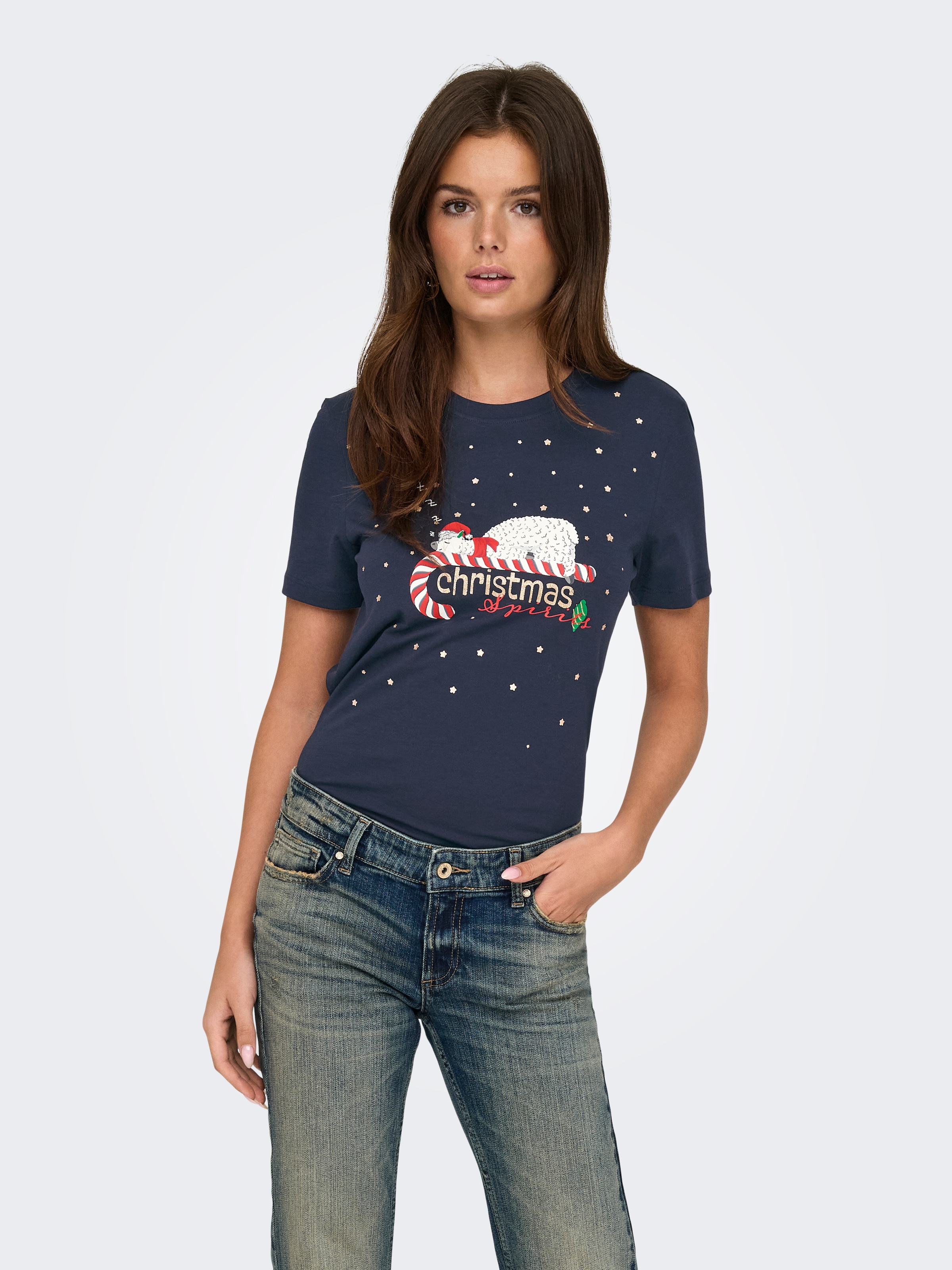 ONLY Rundhalsshirt »ONLXMAS YRSA CHRISTMAS REG S/S TOP JRS«, für Weihnachten