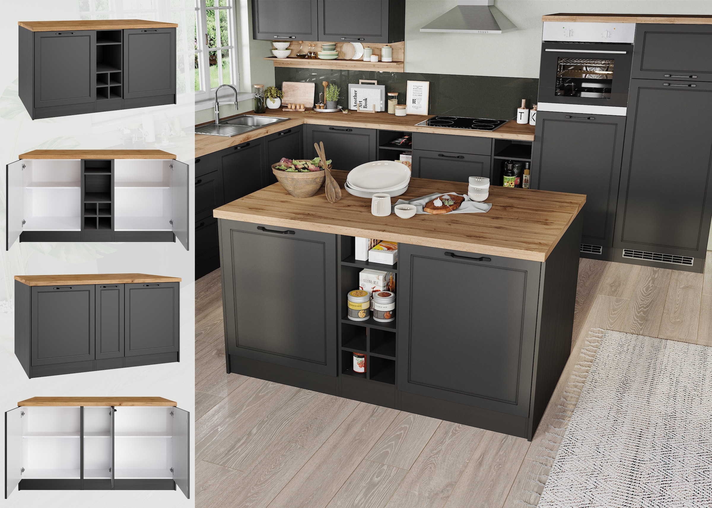 KOCHSTATION Kücheninsel »KS-Lana, Breite 153 cm«, MDF-Fronten, Arbeitsplatte 38mm stark