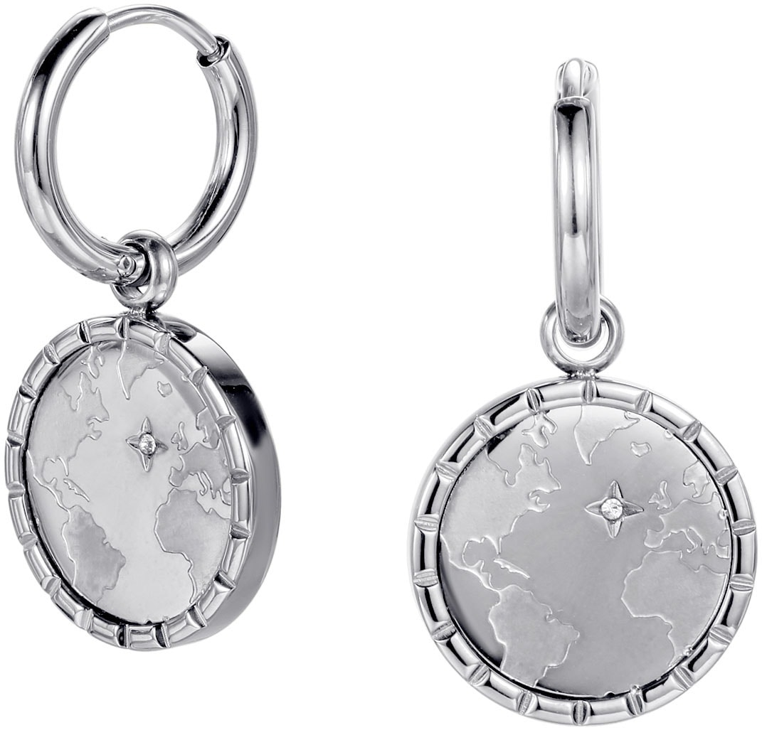Firetti Paar Creolen "Schmuck Geschenk Edelstahl Ohrschmuck Ohrringe Planet Earth Welt" mit Zirkonia (synth.) - Einhänger abnehmbar