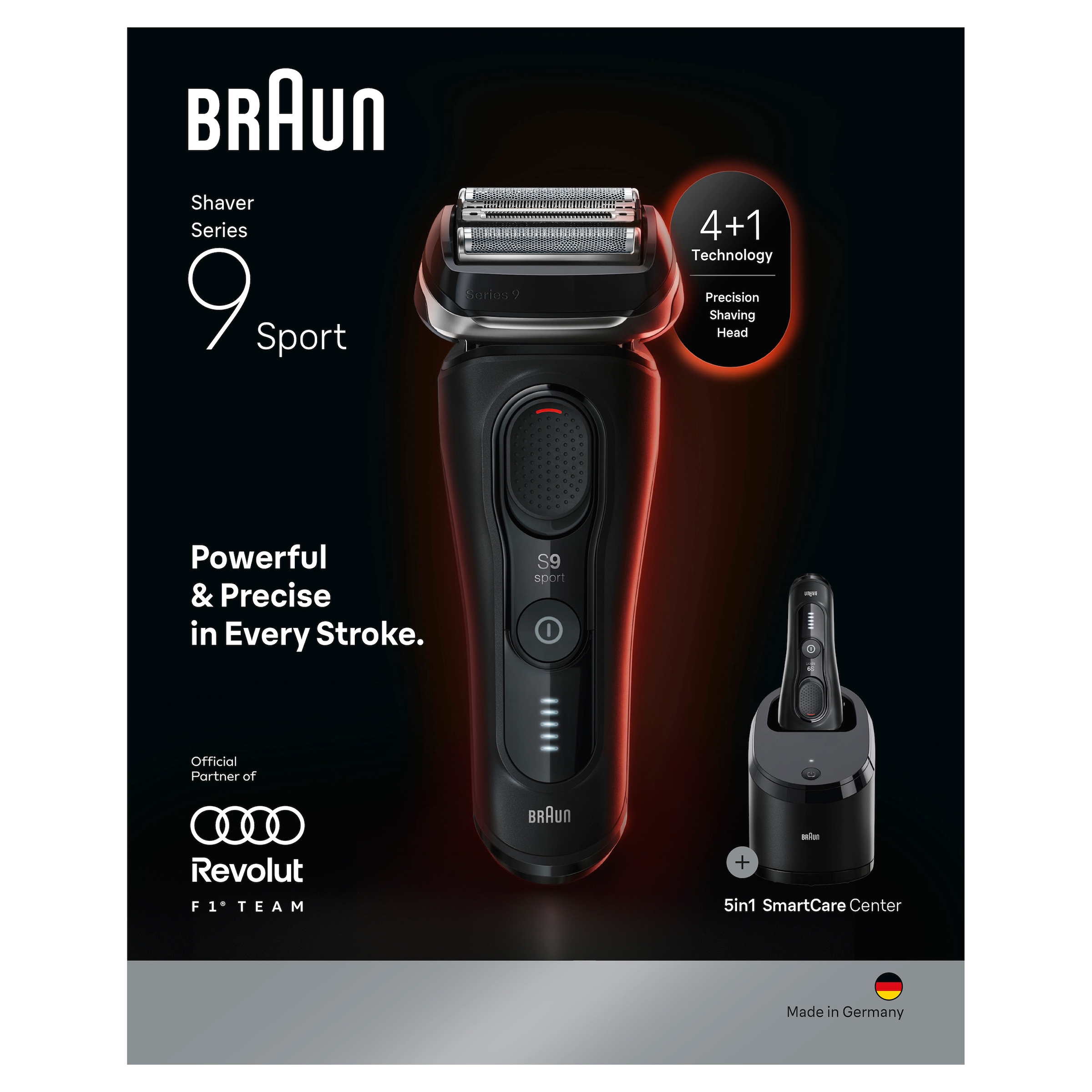 Braun Elektrorasierer »Series 9 Sport 9150cc« SmartClean-Plus-Reinigungsstation integrierter Präzisionstrimmer 5-in-1 Pflegesystem, SensoAdapt, 60 Min., Nass & Trocken, Schwarz